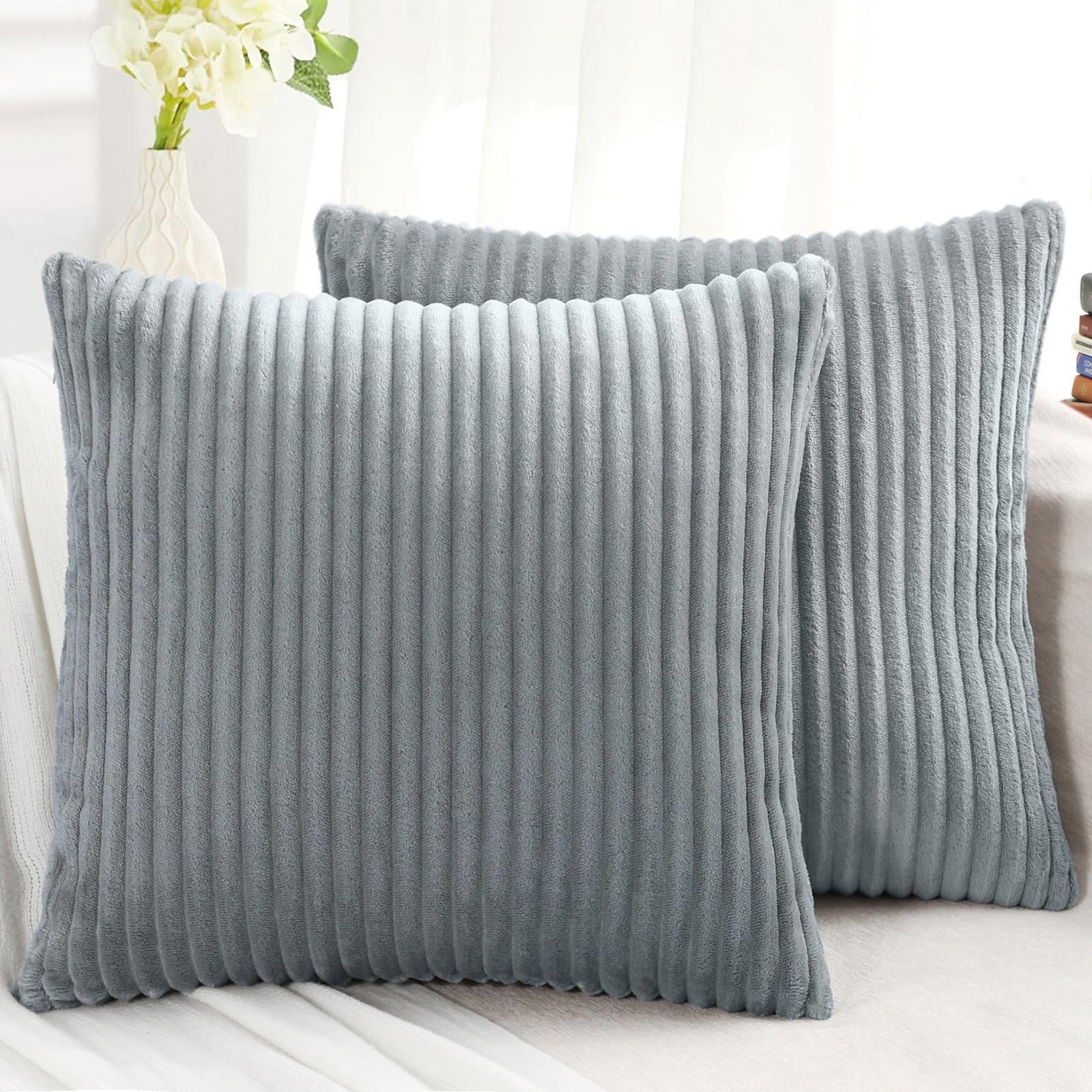 SWJ-swjssb Decorative Throw Pillow Covers 2 Pack, Couch Pillowcases With Invisible Zipper Faux Fur Plush Cushion Case Soft Fluffy Sofa Cushion Covers For Living Room(Grey,40x40 cm set of 2)