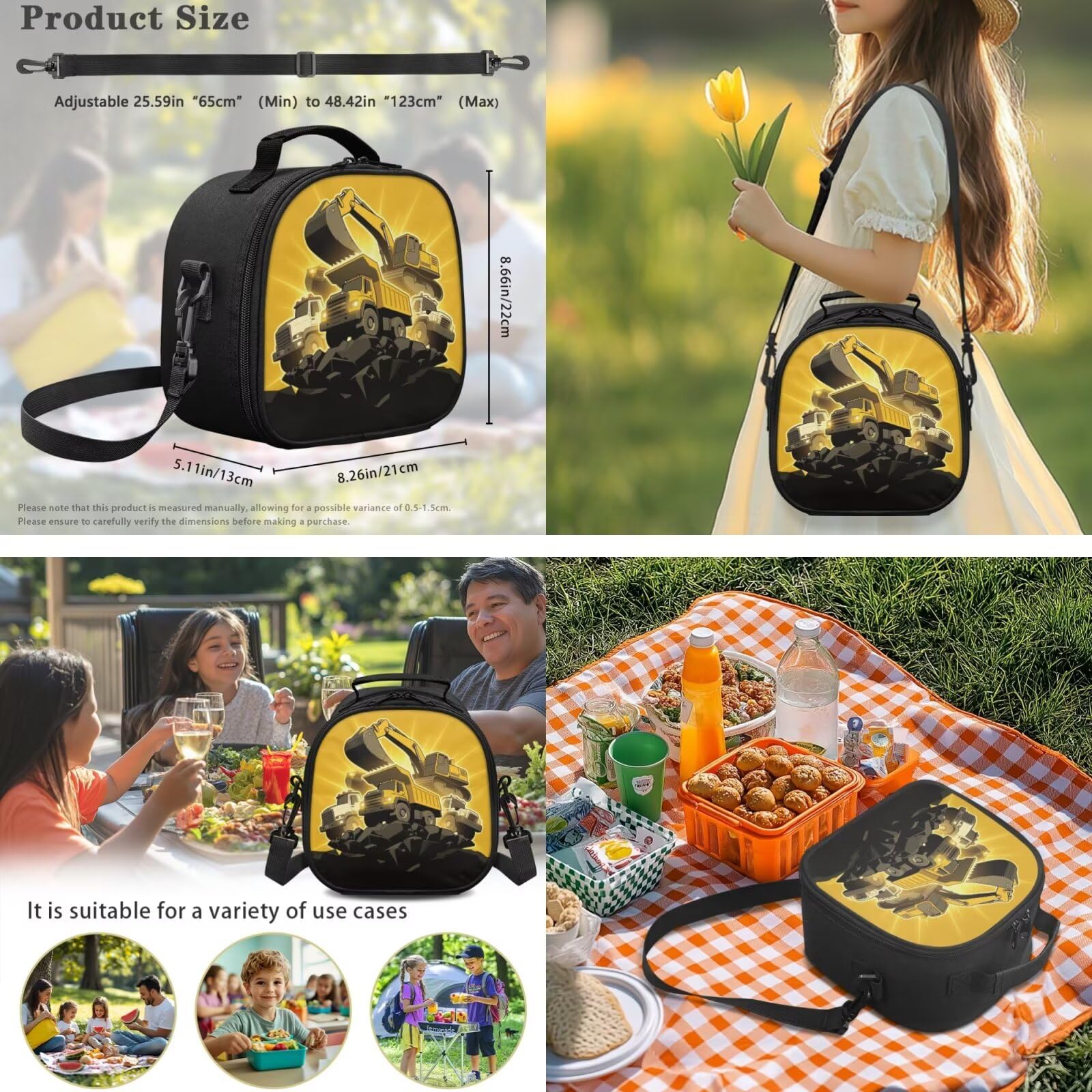 Dolyues Dinosaurier-Rucksack mit Lunchbox für Jungen, 4. Klasse, Schulanfang, Büchertasche für Grundschulkinder, Alter 8–10 Jahre, 4 Stück, Bagger, Tagesrucksack