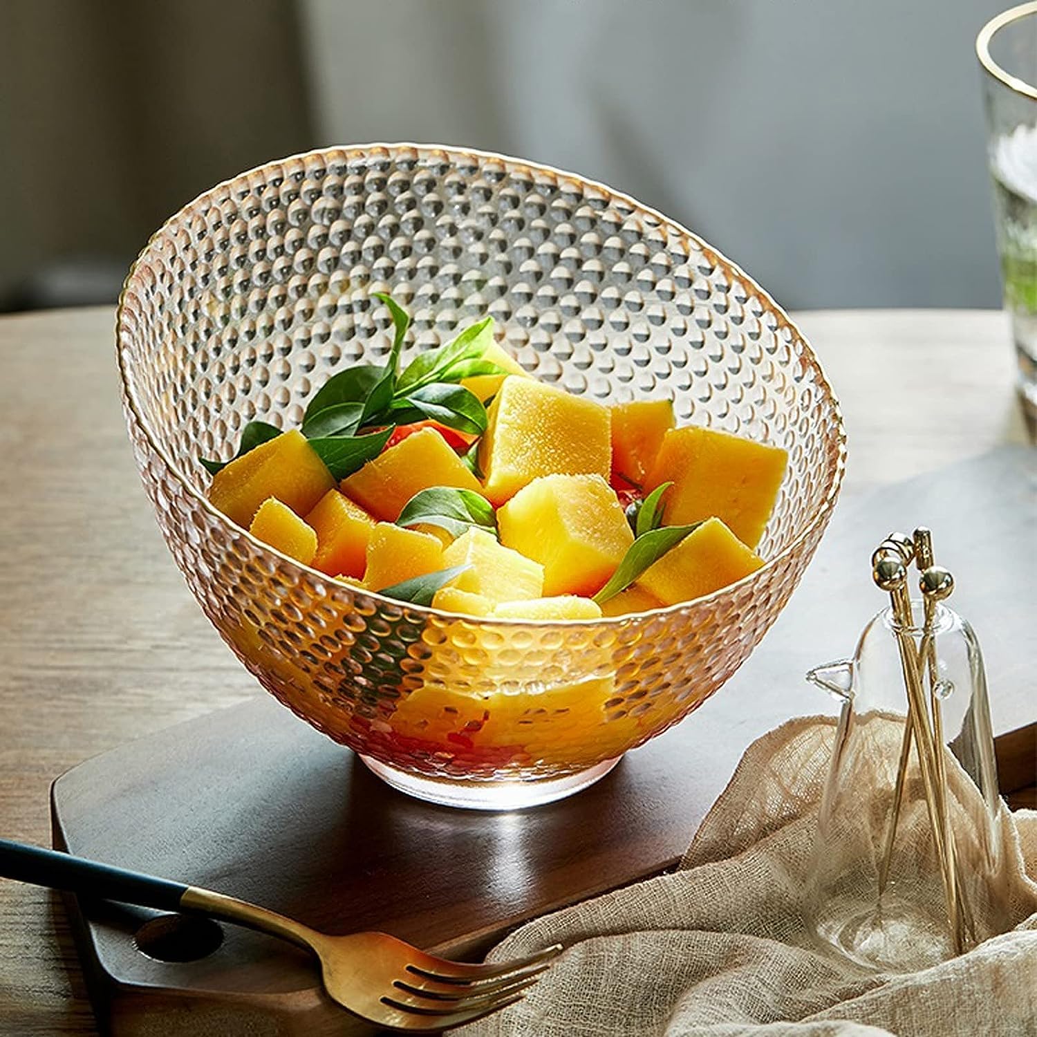 Saladier Bol à fruits, saladier, bols en verre Bol en verre Bol ménager Bol à salade simple transparent Grand bol à dessert Bol à fruits classique en verre Bol en verre à bordure dorée Bols à bonbons(
