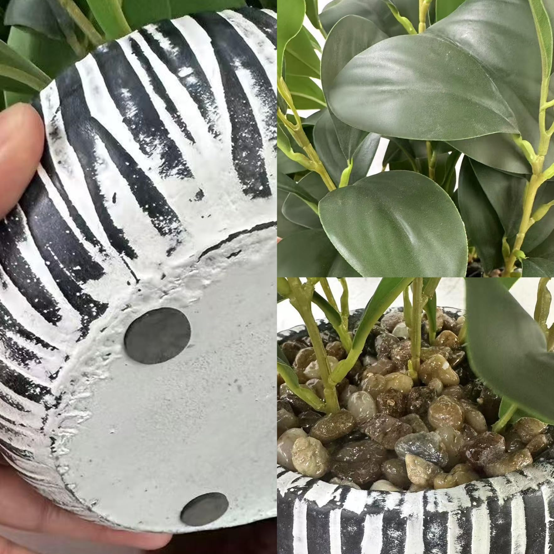 Pequeñas plantas artificiales en macetas para decoración de escritorio.
