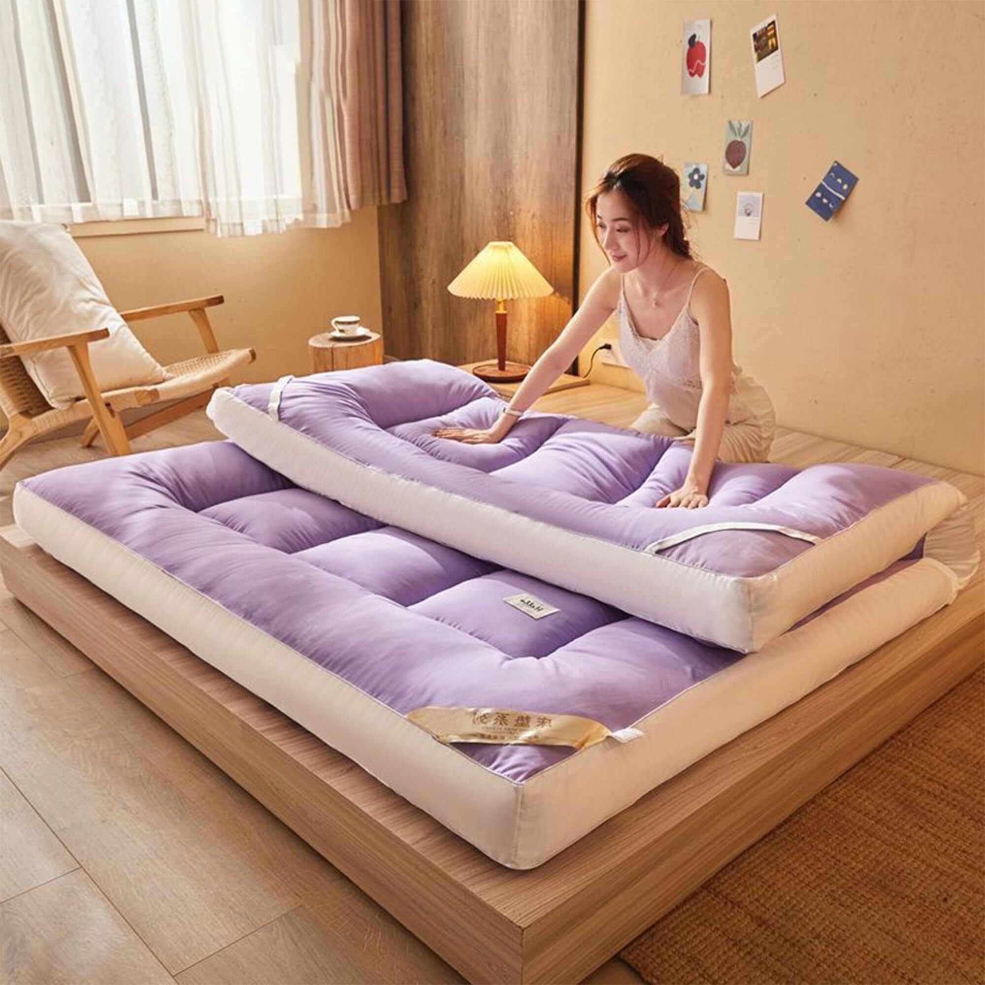 Japoński materac futon, bardzo gruba, miękka, składana mata podłogowa, przenośna, zwijana, do salonu, akademika, pokoju gościnnego, na kemping, oddychający, komfort i wszechstronność