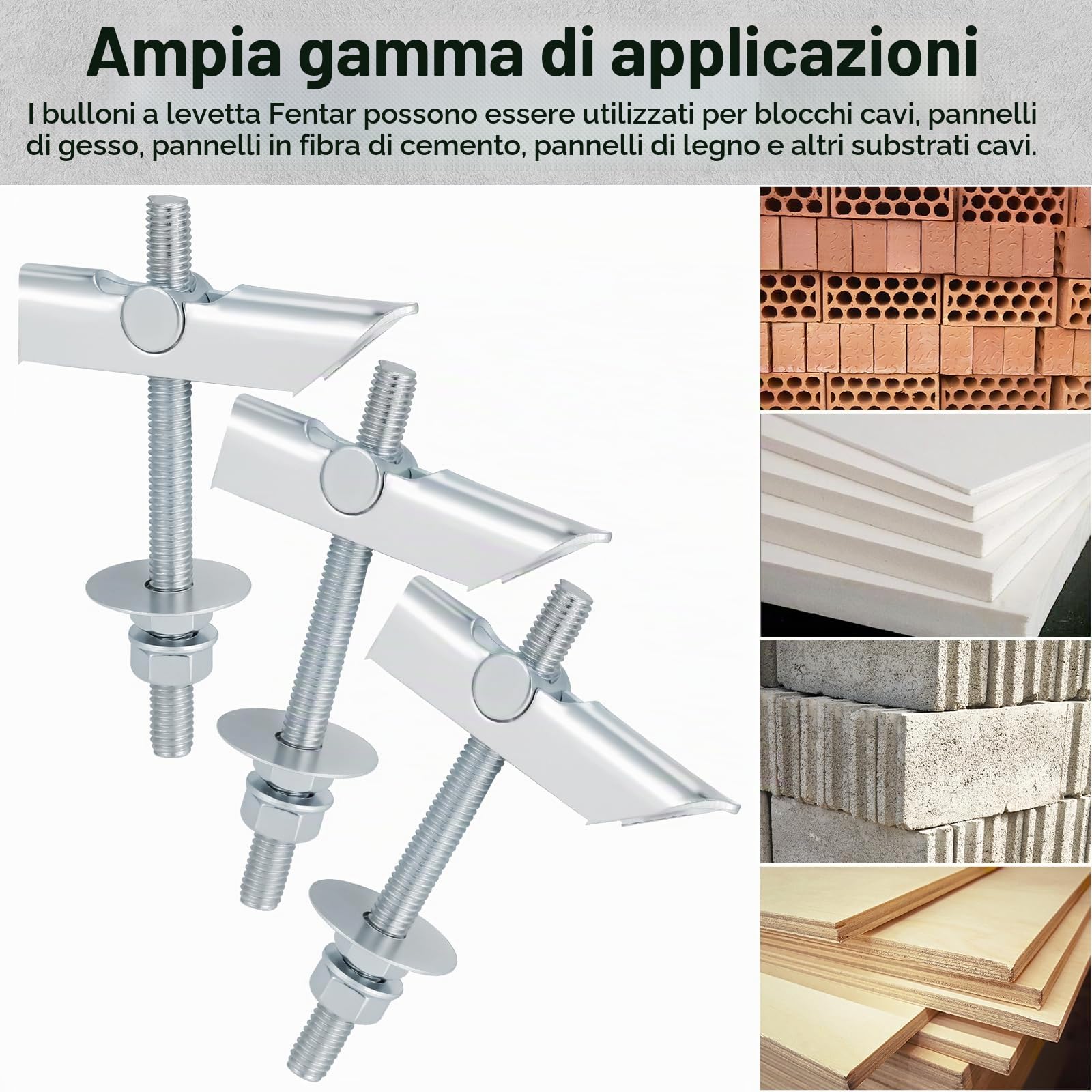 Fentar 15 Pezzi Tasselli Basculante per Cartongesso, Acciaio al Carbonio M6 x 100mm Tasselli Inclinabili, Kit di Tasselli per Cartongesso per Pareti Vuote, Fibra di Legno e Pareti a Cavità