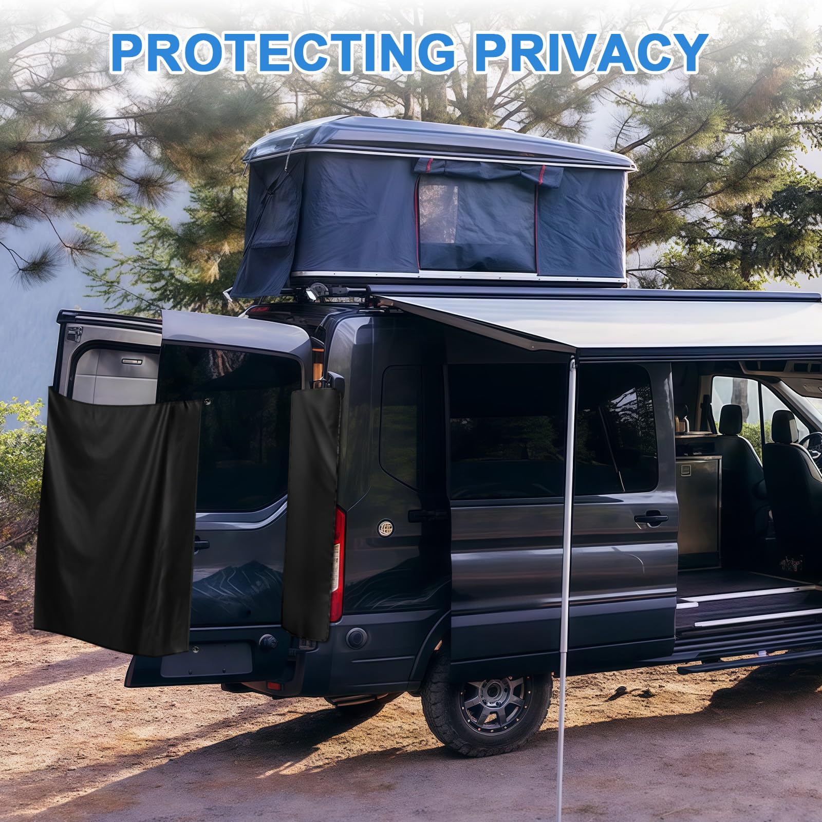 Rideau de Douche Ajustable pour Porte arrière avec Crochets magnétiques et Panneaux latéraux d'intimité pour Campeur VW T5 T6 Mercedes-Benz Sprinter Ford Transit F-iat Ducato Travelling