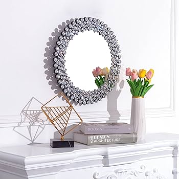 ビンテージ　ミラーリング　シルバー　SILVER　個性的　サークル Amazon.com: SHYFOY 18 inches Crystal Round Wall Mirror