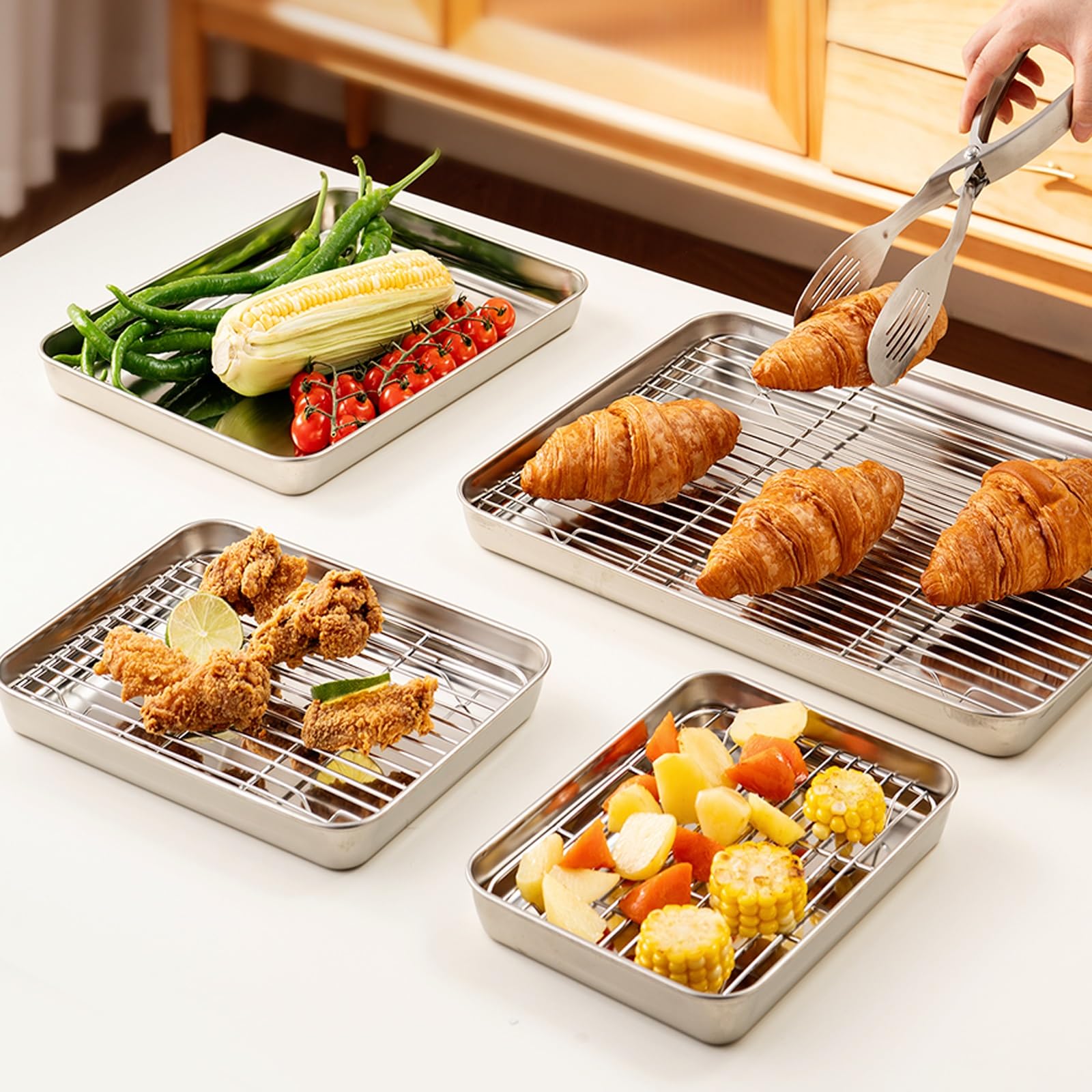 Edelstahl 304 Ölauffangbehälter, Auffangschale, Hitzebeständiges Backblech, Hält Tische Und Böden Sauber, Rechteckiges Partytablett(32 x 25 cm/13x10in)