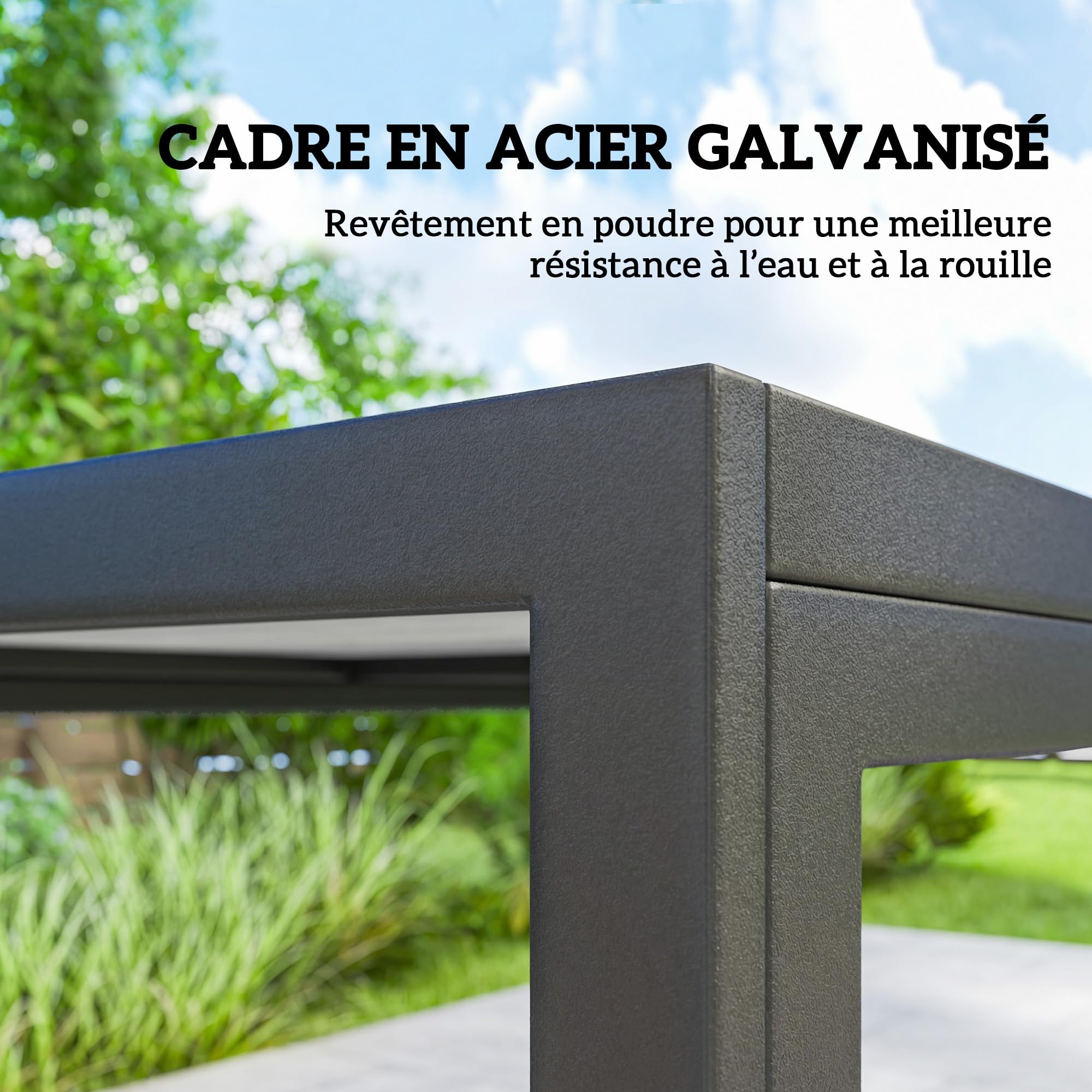 Outsunny Ensemble de Salle à Manger Extérieur 7 Pièces pour 6 Personnes, Table de Patio Effet Bois et Chaises avec Assise en Maille Respirante, Mobilier de Jardin avec Cadre en Acier Galvanisé, Noir