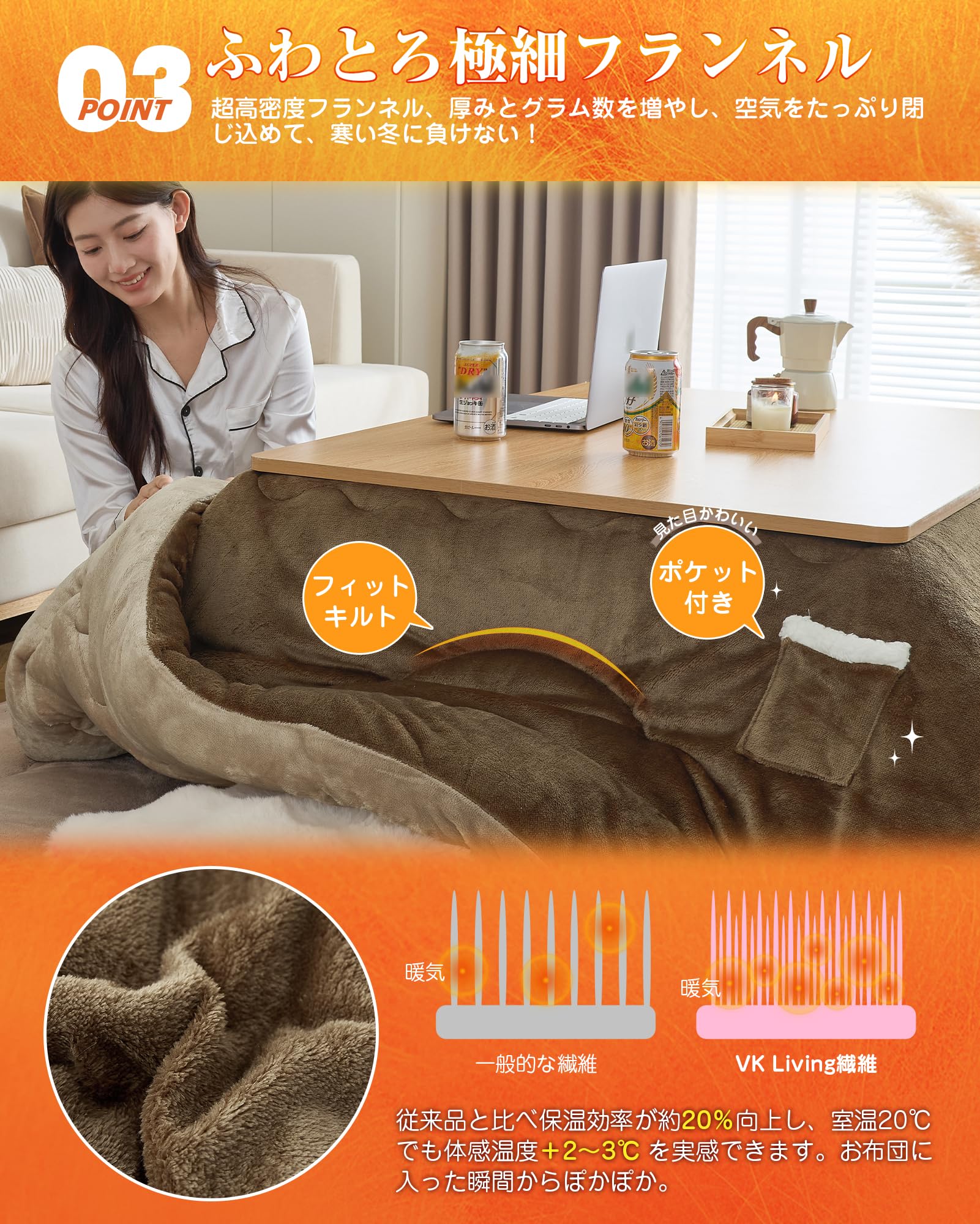Amazon｜VK Living こたつ布団 長方形 単品205×285cm 中綿2.4kg