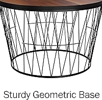 Vista 5 de Lavish Home Mesa de centro redonda con base de metal geométrica, muebles pequeños y modernos para sala de estar, mesa de centro de mediados de siglo