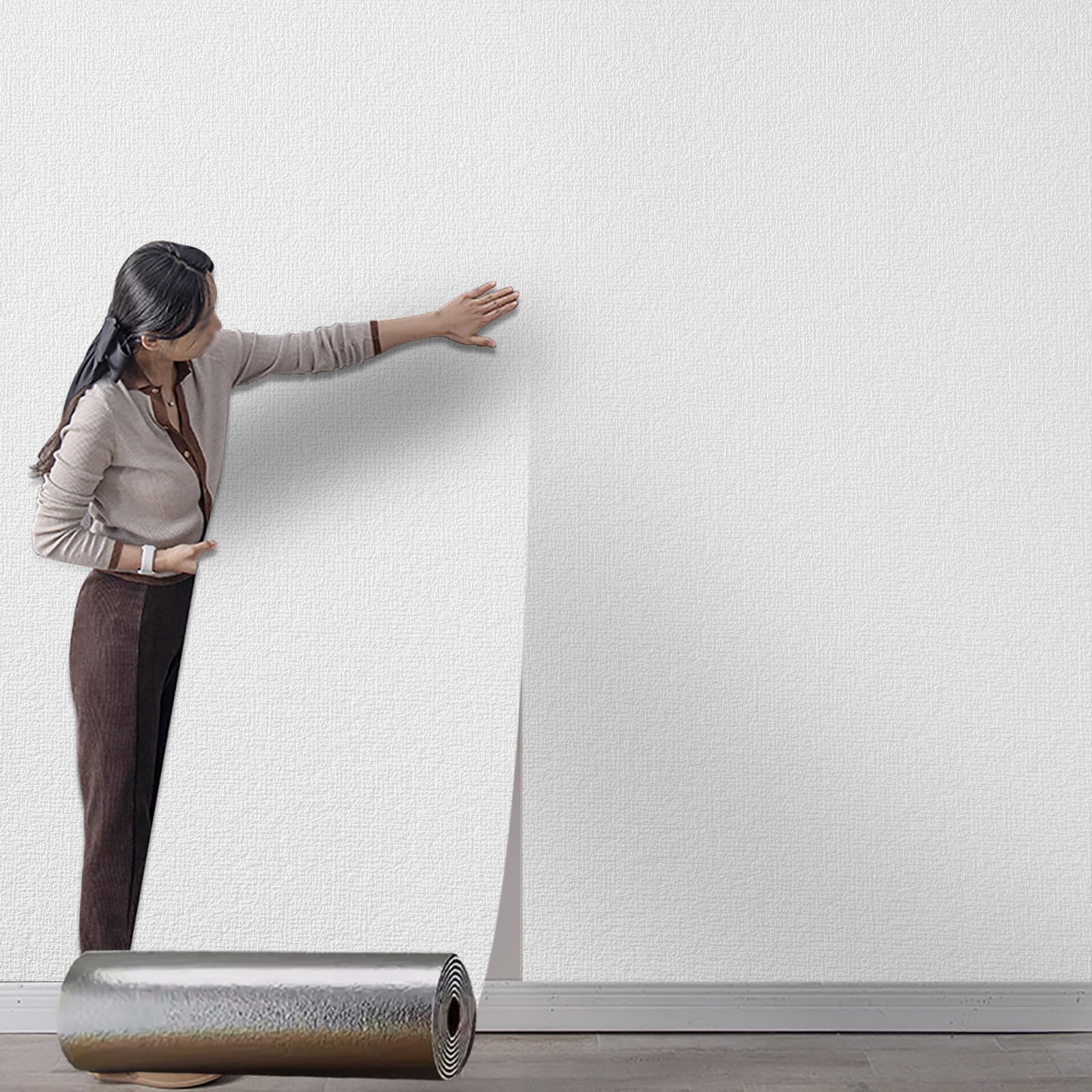 Anttyscar 2Roll Self Adhesive Thermal Insulation Wallpaper - White Textured, 3mm Thick Wall Insulation Panels Thermal Wallpaper Stickers for Living Rooms - Thermal Wallpapers for Cold Walls