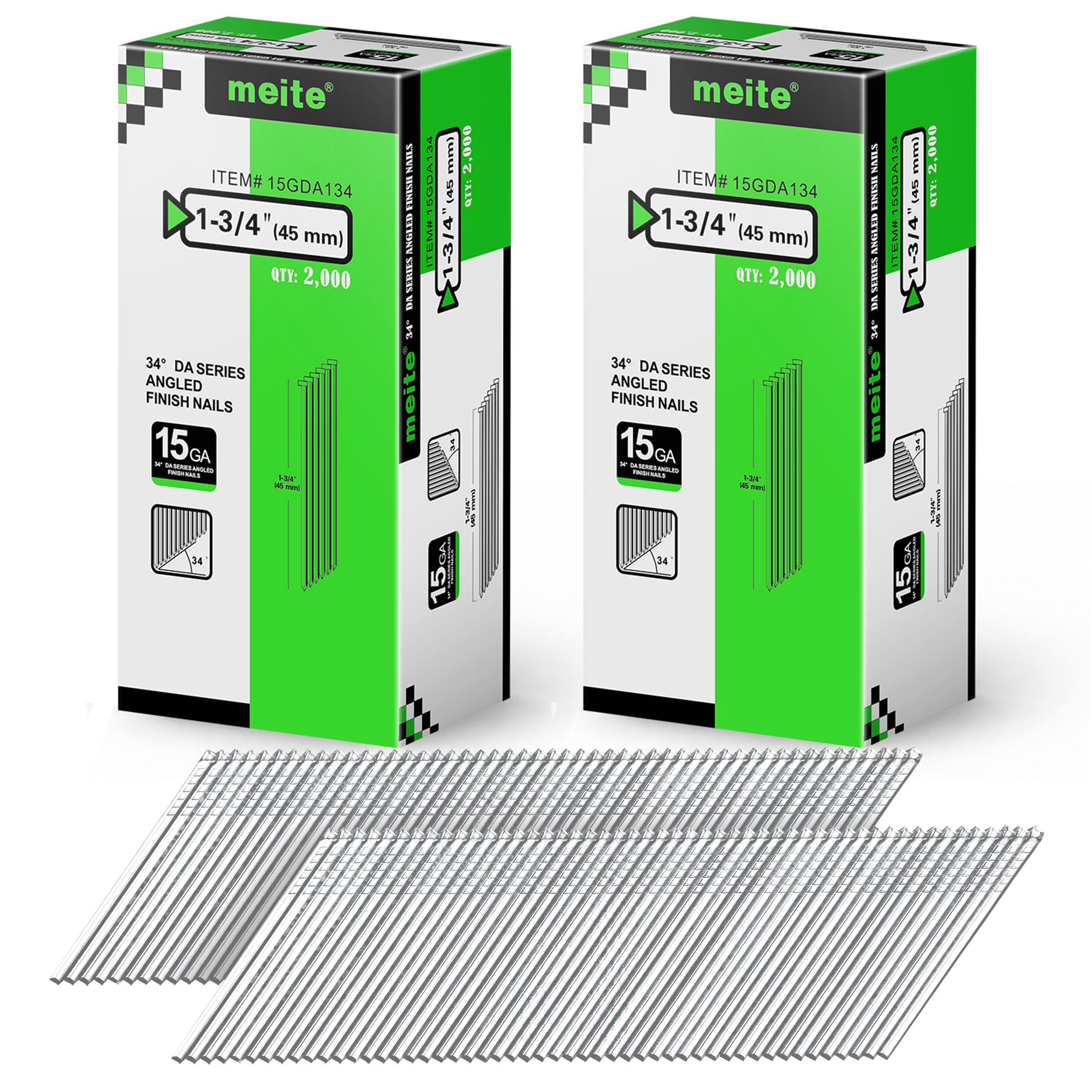meite 15 Gauge Angled Finish Nails 1-3/4 Inch 34 Degree Galvanized 4,000PCS