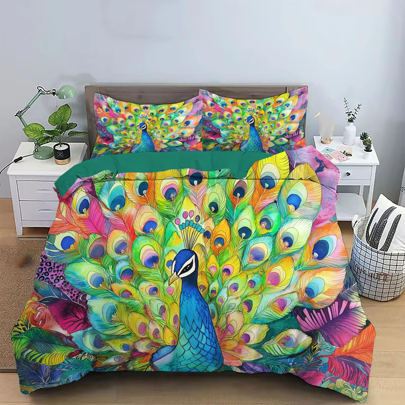 Housse de couette impression 3D paon animaux de luxe en microfibre tissée