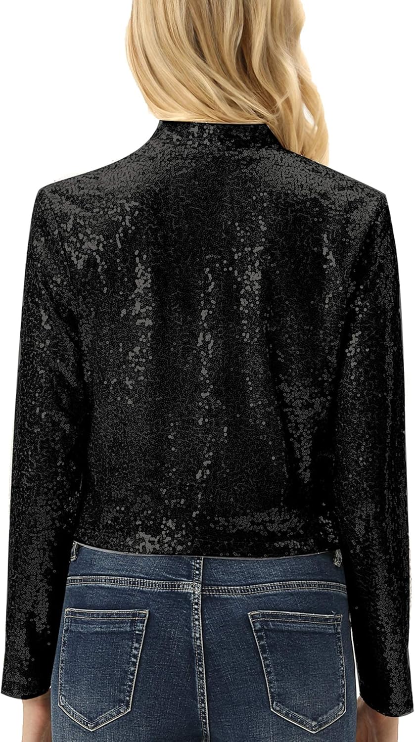 KANCY KOLE Women's Sequin Shrug Long Sleeve Open Front Cropped Bolero Jackets S-XXL - Image 4