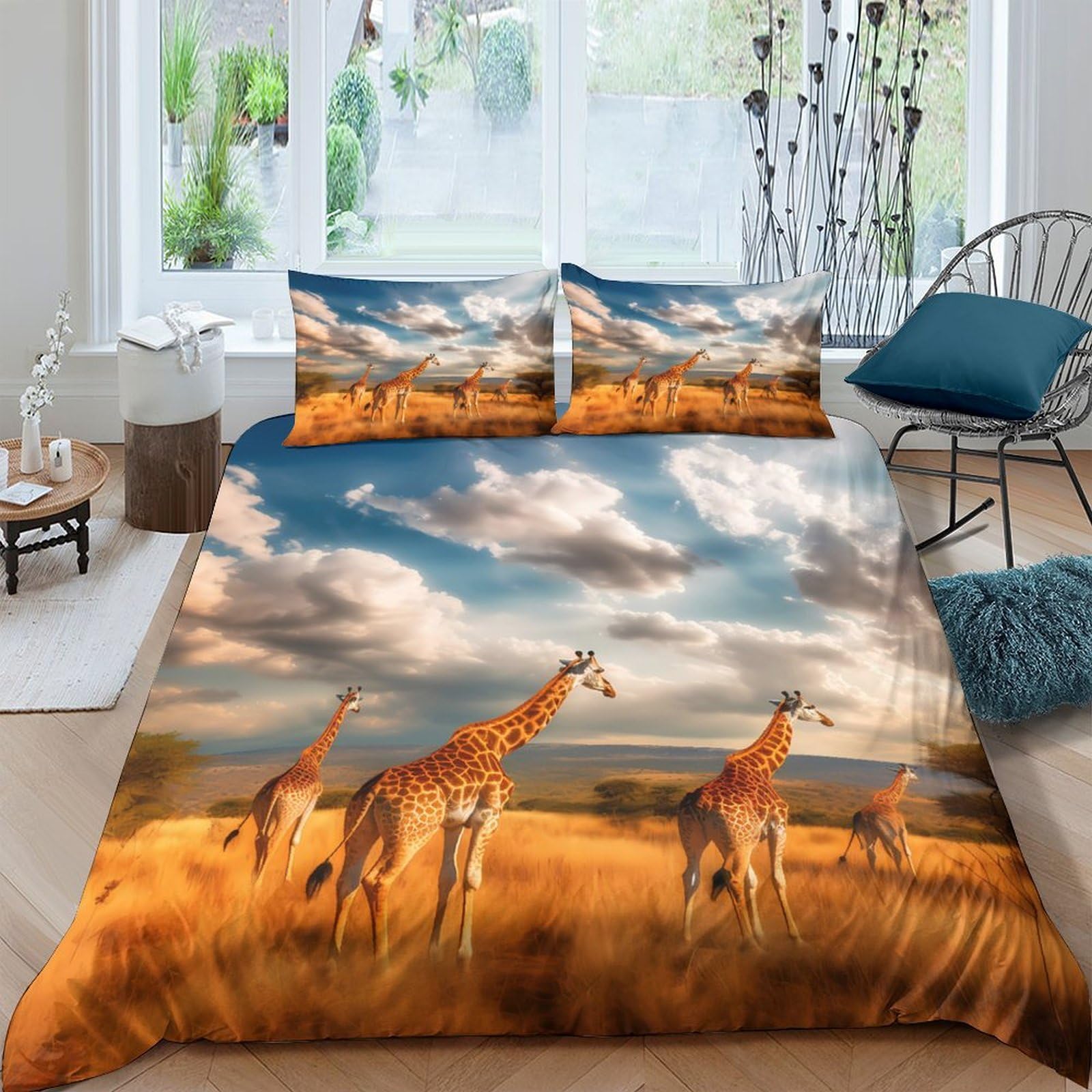 Ctjqhvkz Style-3 3D Printed Savanna Giraffe Fitted Sheet Microfiber Soft Golden Sunset Mattress Cover For Bedroom Guest Room Decor Single（135X200cm）