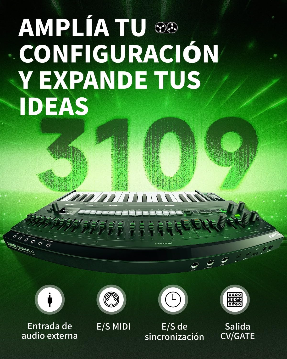 Donner ESSENTIAL L1 Sintetizzatore con Sequencer a 64 Passi, Sistema Modulare Magnetico S2C, Synth Portatile con CV/GATE/SYNC I/O