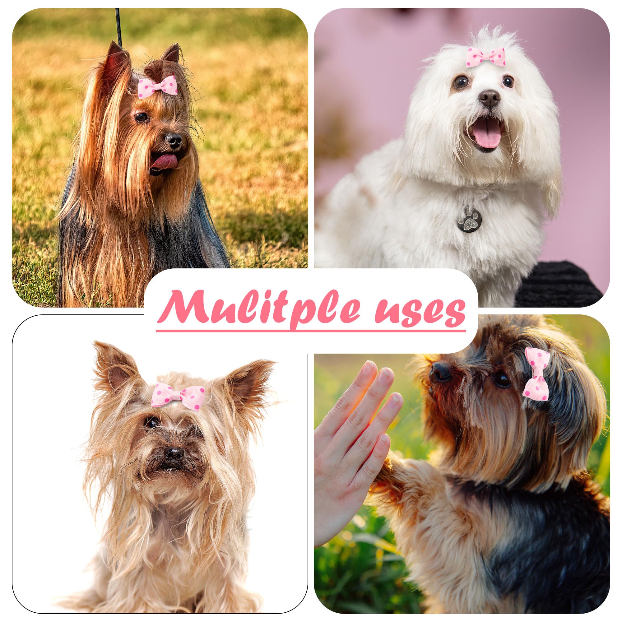 sourcing map 5pcs Barrette pour Chien avec nœud à Pois Pince Rose