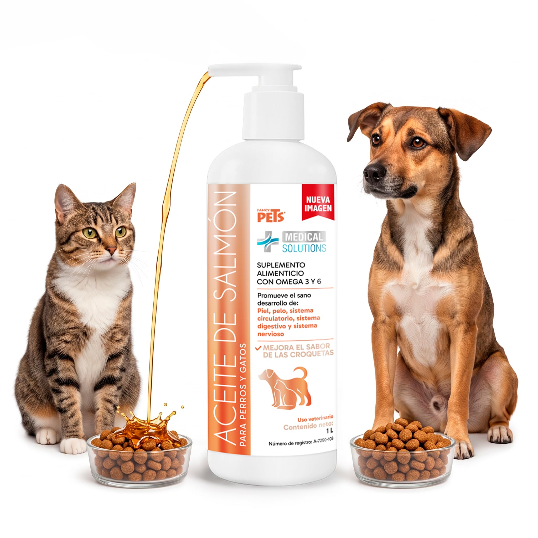 Fancy Pets Aceite de Salmón Suplemento Alimenticio Omega 3 y 6 para Perros y Gatos 1 Litro