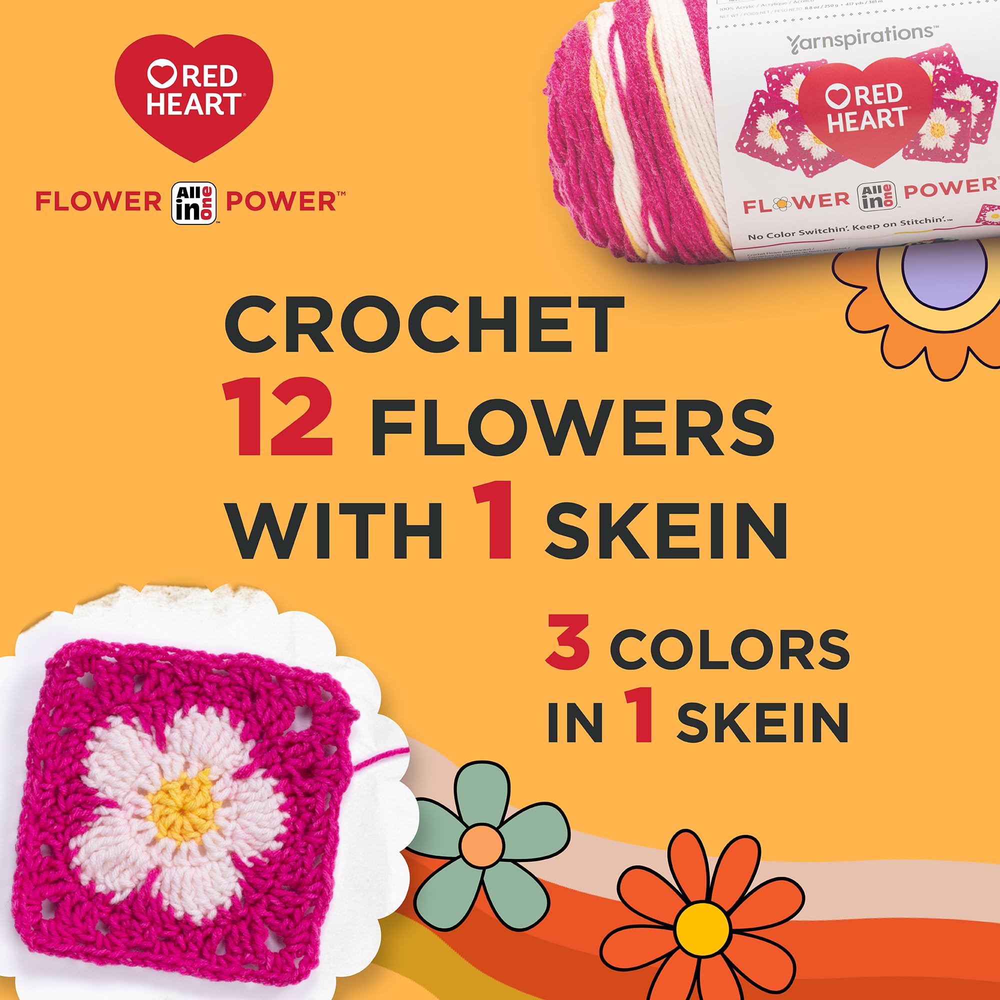 Amazon.com: Red Heart All in ONE Flower Power Wisteria Yarn - 3