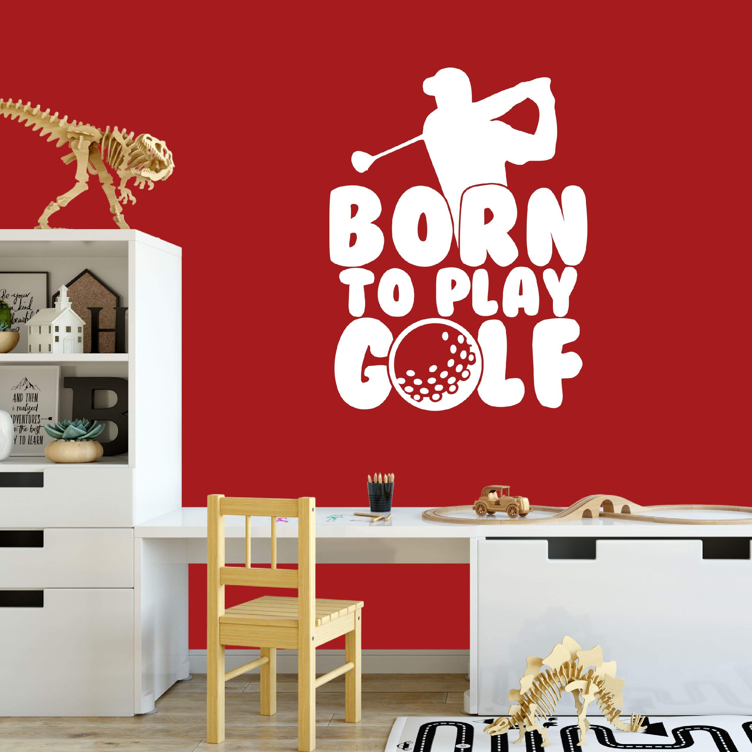 Purple Print House Born To Play Golf Wall Art, Wall Sticker,Decorations for Bedroom, Living Room, Kitchen, Decals, Golfer, Sports, White, 300mm