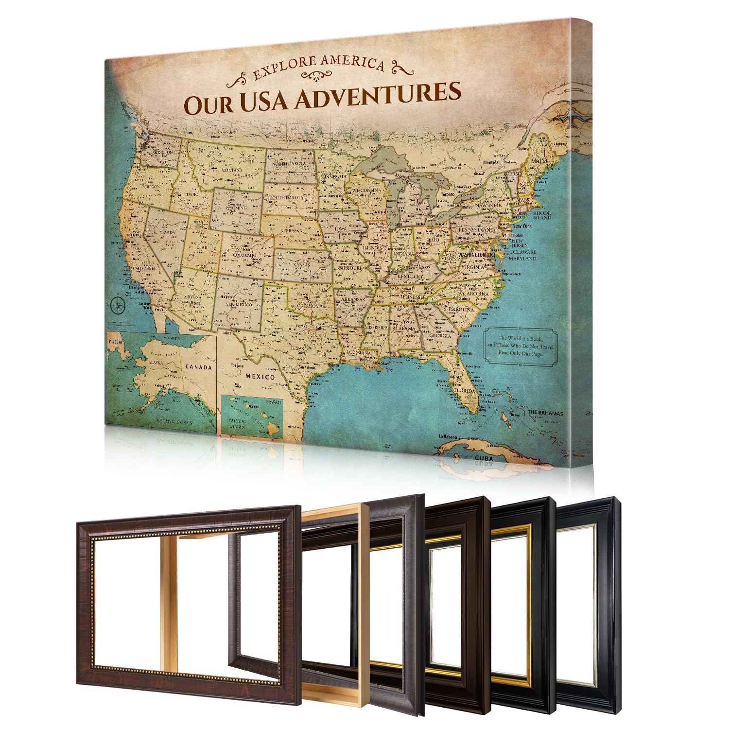 DECORARTS Personalized Push Pin Travel Map USA, Antique Canvas, 40x30''