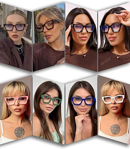 Miniatura 3 de AIEYEZO Gafas cuadradas de marco grueso para mujeres y hombres gafas de luz azul modernas y elegantes para computadora