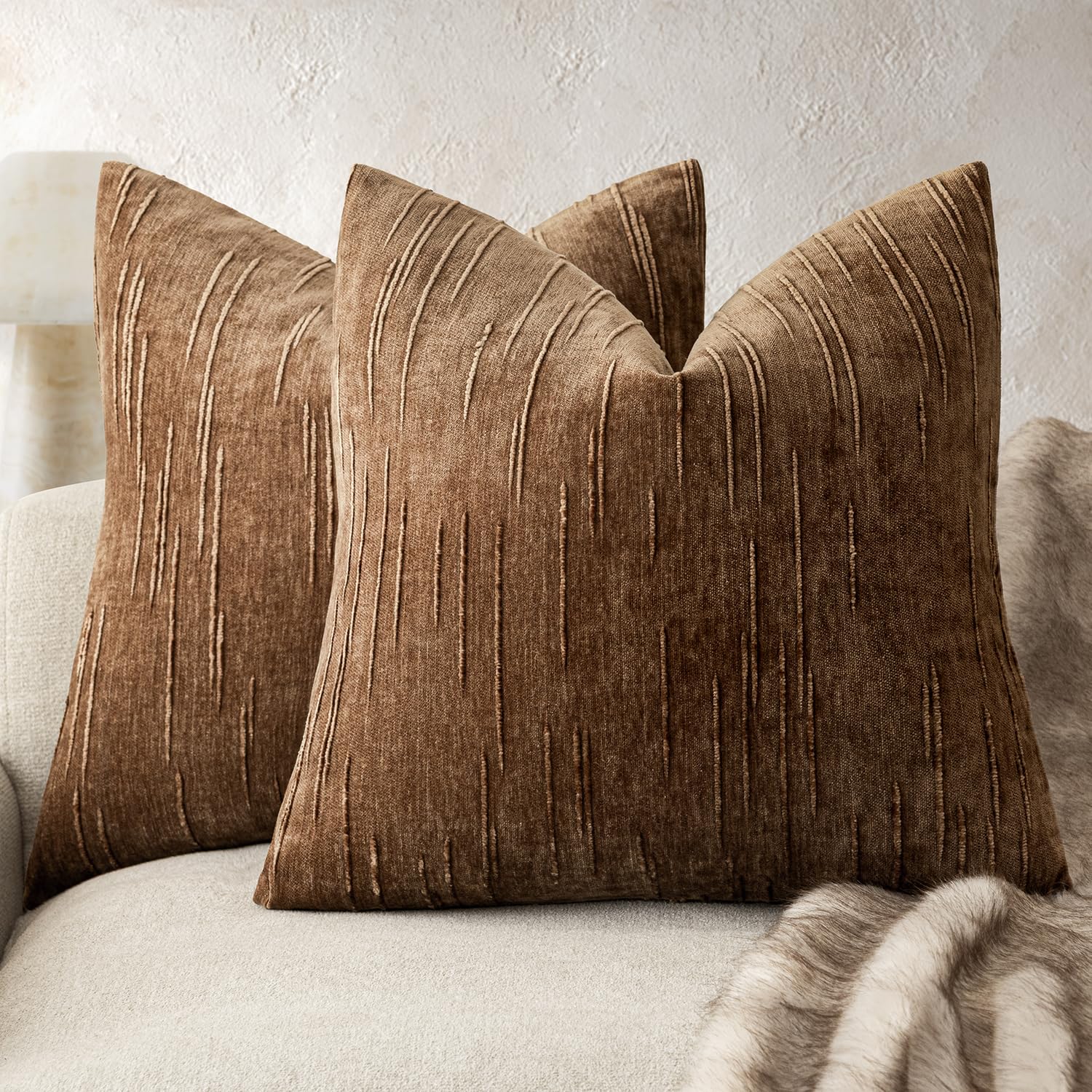 Foindtower Slubby Textured Chenille Throw Pillow Covers 20x20 Dark Bronze