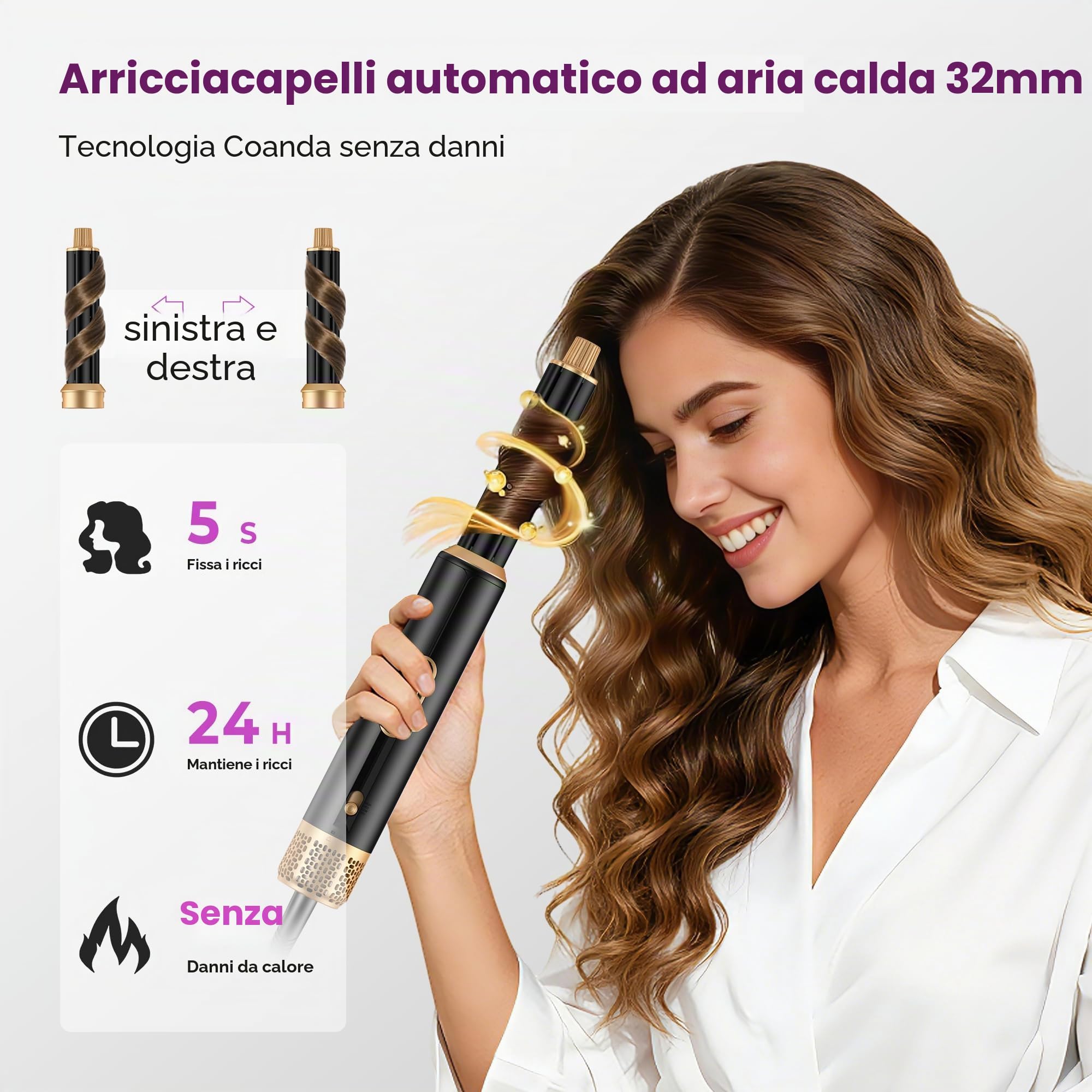 5 IN 1 Hairstyler 1000W Hairstyler, asciugacapelli con spazzola rotonda LCD Air Brush, ferro arricciacapelli e piastra per capelli, 3 livelli di temperatura per volume, lisciatura, riccioli e styling