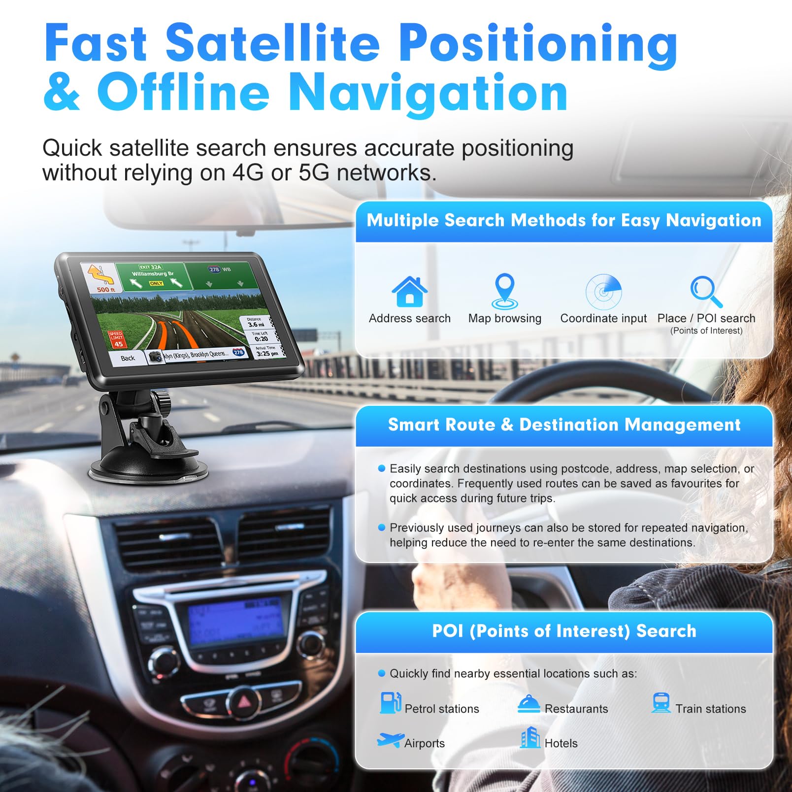 9 Zoll GPS Navigation Auto LKW, Tragbares Navigationsgerät | mit Europa Offline-Karten, Lebenslange Kostenlose Kartenupdates, Sprachführung, FM-Transmitter, Touchscreen, POI Suche