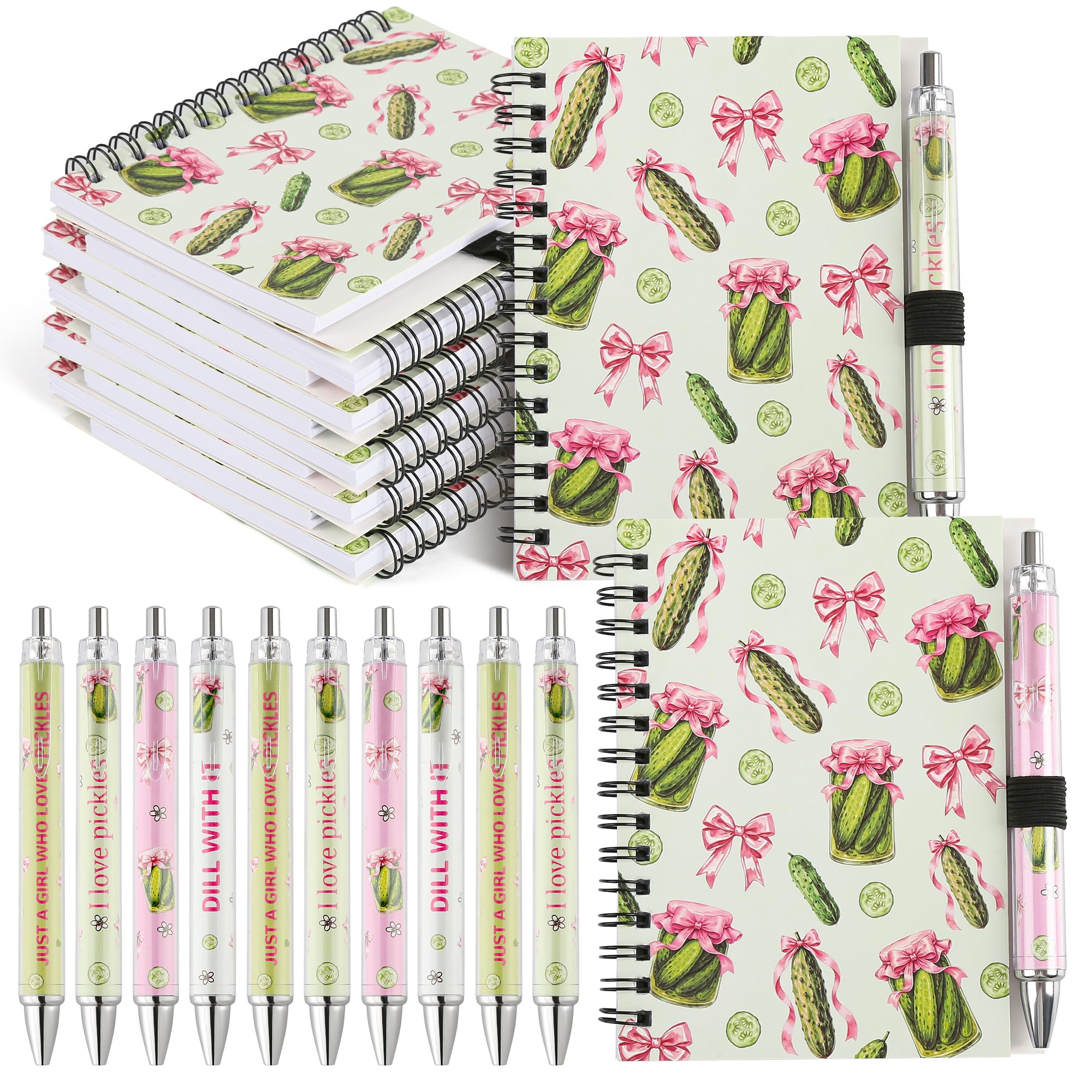 Set di 20 quaderni a spirale con fiocco rosa, graziosi quaderni a spirale con penne a sfera, regali di Natale, regali di compleanno per donne, ragazze, amanti dei sottaceti, ufficio, colleghi