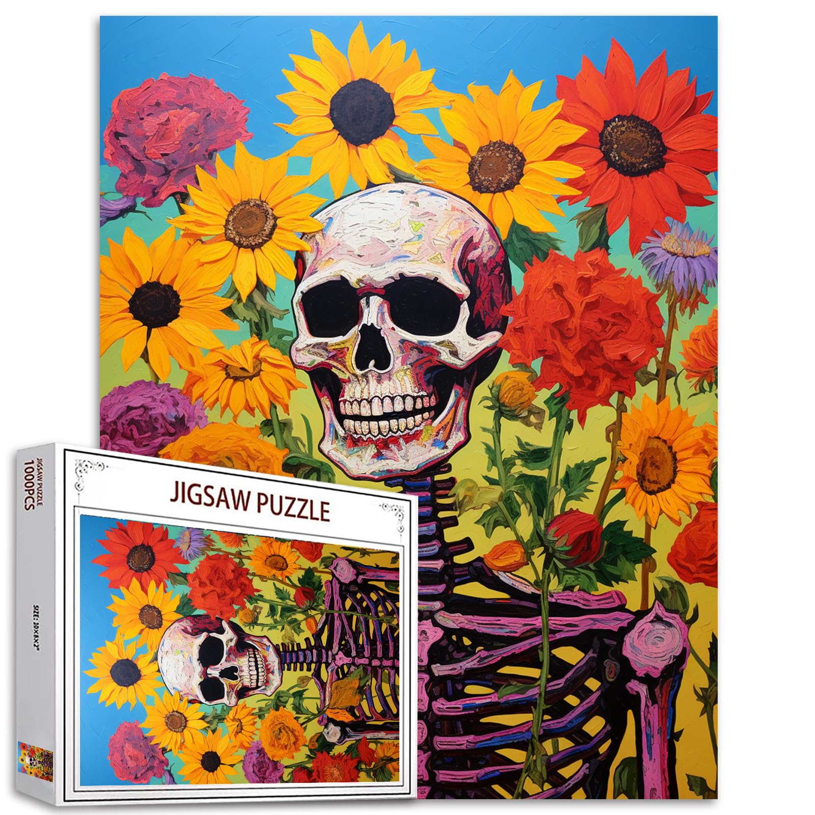 Tucocoo 1000 Piece Jigsaw Puzzles for Adults Graffiti Human Skull Jigsaw Puzzle Skeleton Men Sunflower Art 1000 Pieces Puzzles for Challenging Family Activity Game Colorful DIY Puzzle Wall Decor โ image 1