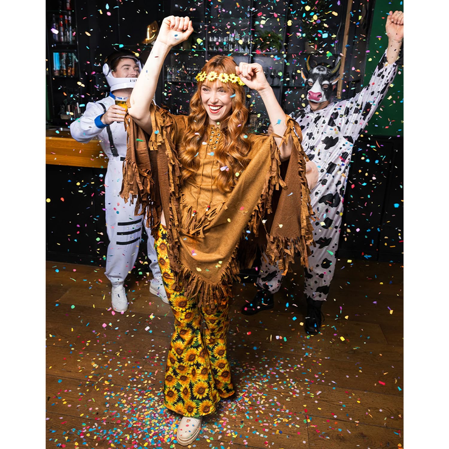 Boland - 44095 - Poncho indiano, marrone, taglia unica per adulti, mantello in pelle con frange e perline, capo, cowboy, squaw, carnevale, festa in maschera, Halloween, festa a tema