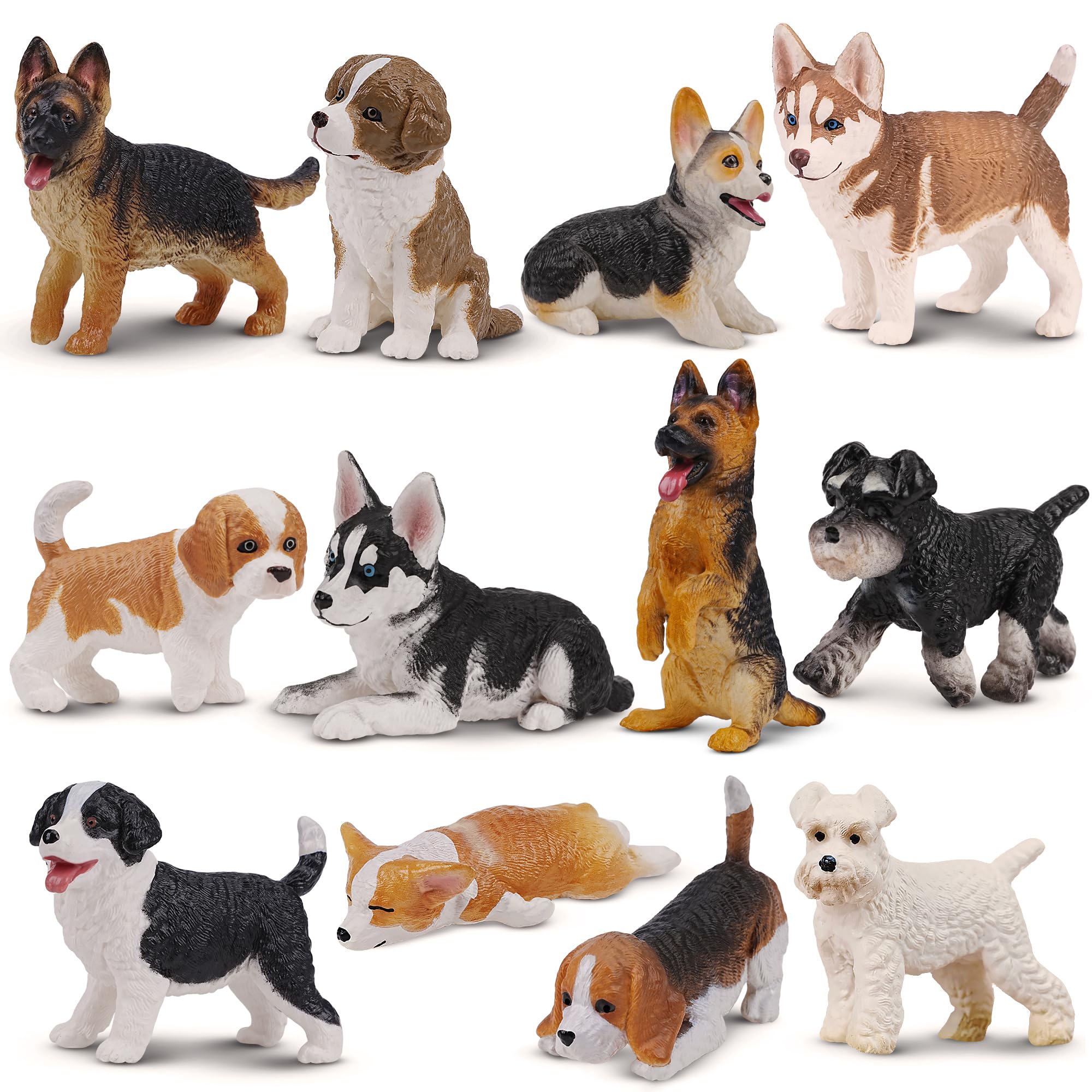 EYSCOTA 12PCS Dog Figurines Playset, Realistic Plastic Puppy Figurines, Hand Painted Mini Dog Figures Toy Set Cake Toppers Birthday Gift for Kids Toddlers — image 1