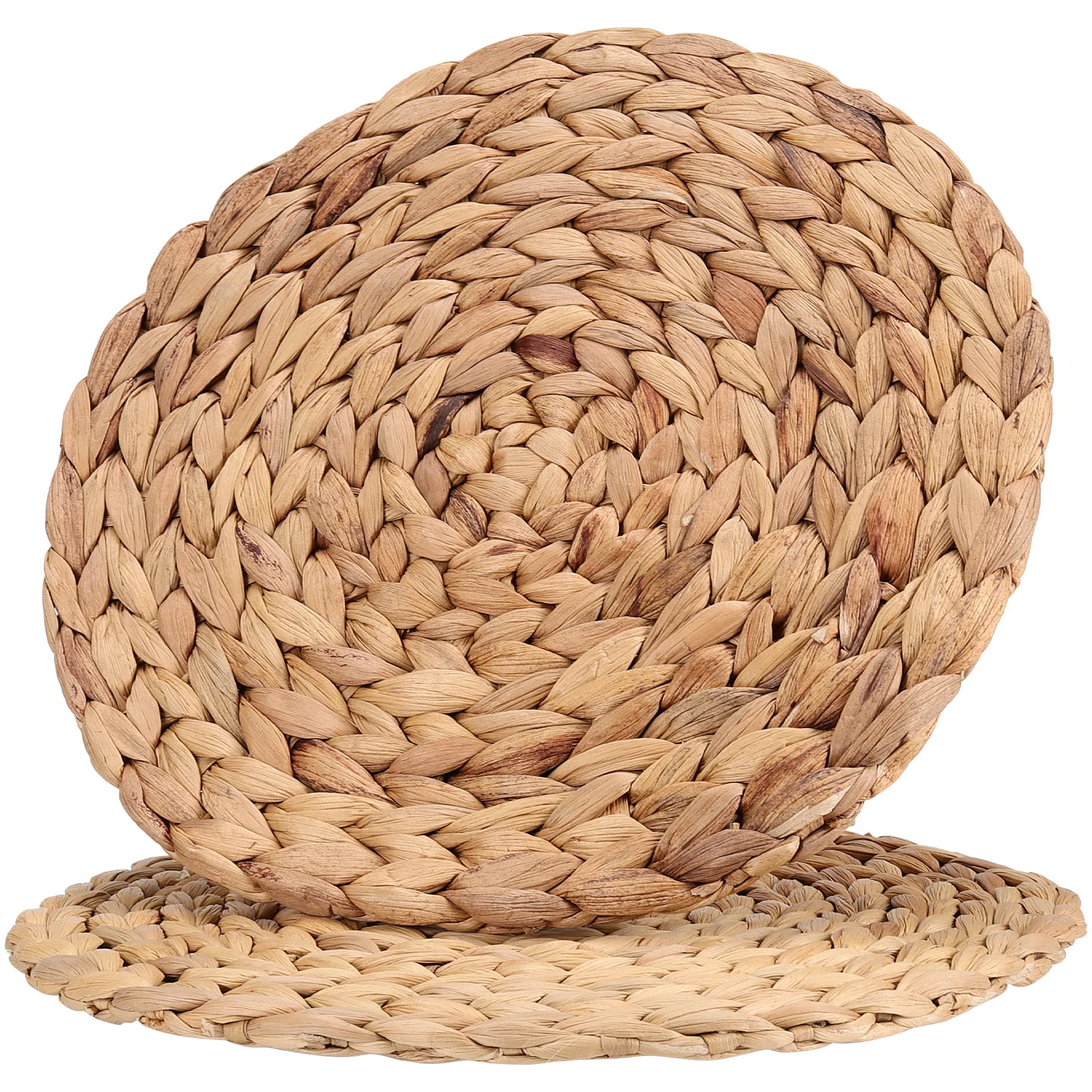 Set di 8 tovagliette in giacinto d'acqua da 30 cm, spessore 1 cm, tovagliette rotonde in rattan intrecciato, resistenti al calore, per tavolo, sottobicchieri, pentole, padelle