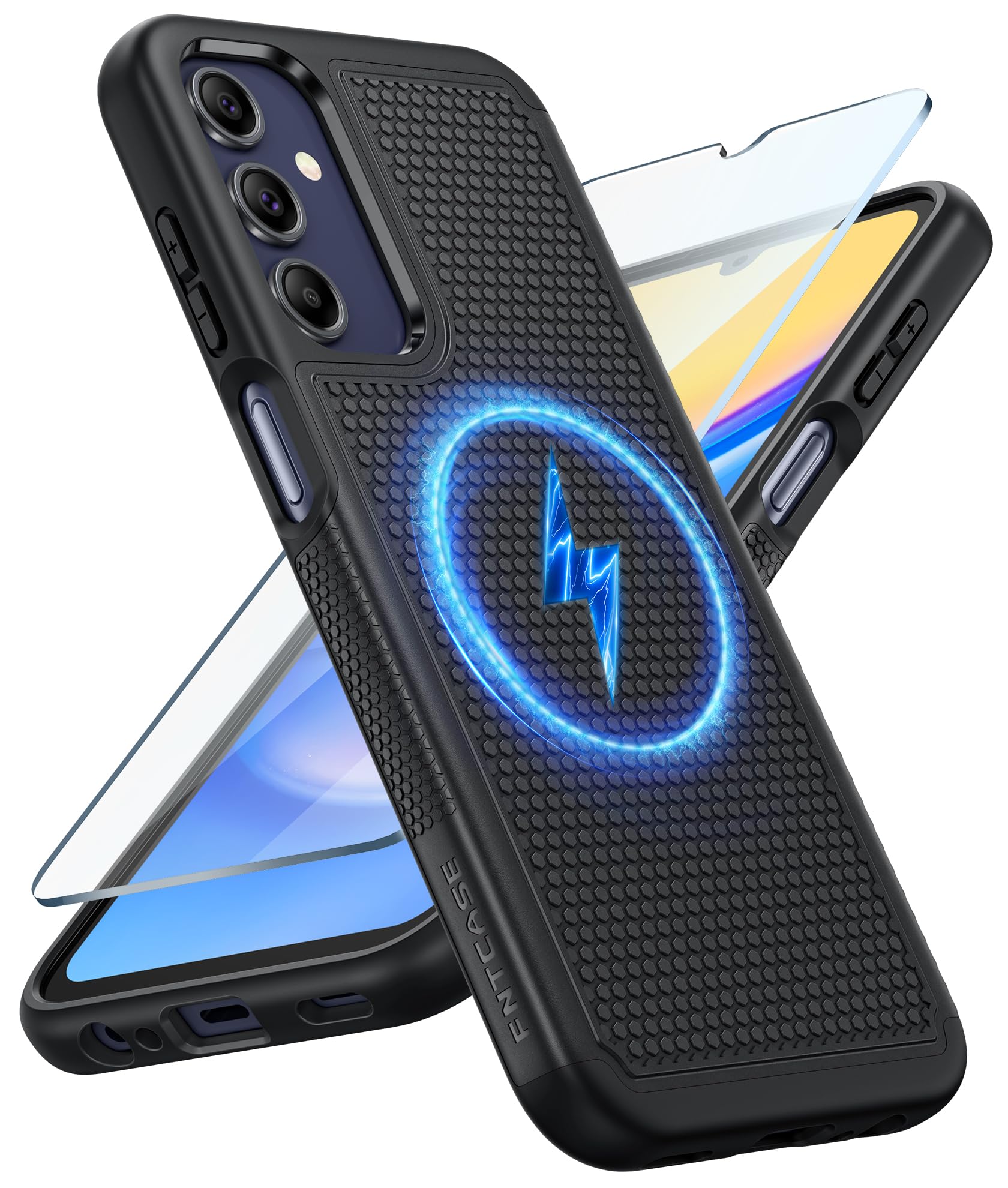 FNTCASE for Galaxy A15 5G Phone Case: Fit for MagSafe Samsung A15 5G Cover | Dual Layer Shockproof Protective Drop Protection, Non Slip Matte Textured Magnetic Cases With Screen Protector, Black
