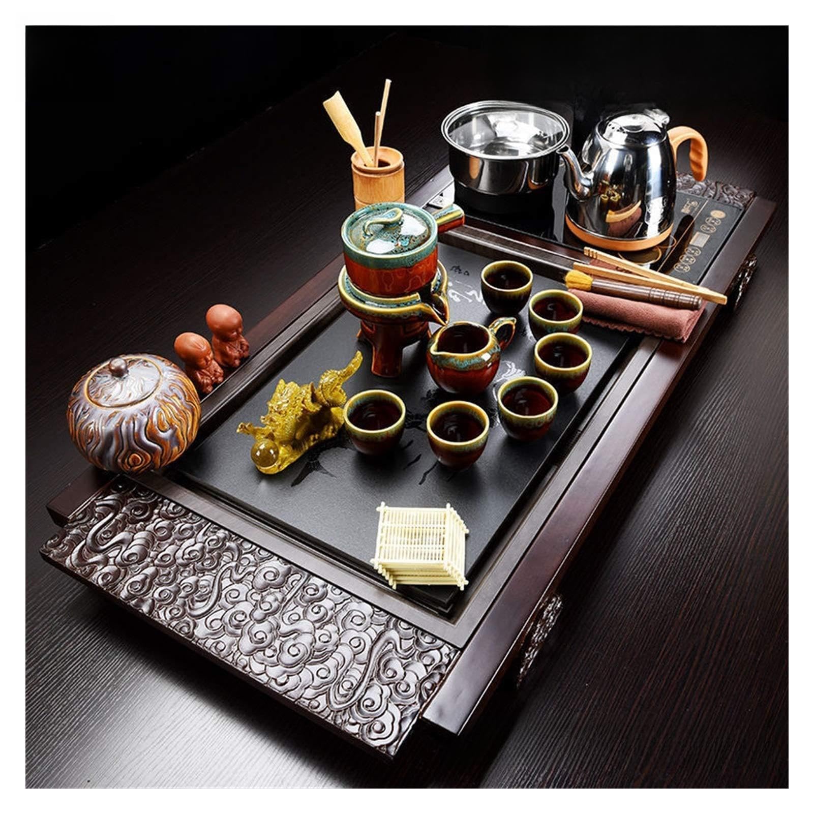 Zestaw do herbaty Kungfu Zestaw herbaty Stylu Drewna Taca Herbata Pełny Zestaw Automatyczne Wody Indukcyjne Pulpit Herba Ceremonia Teapot Pudełko Prezent Zestawy upominkowe do herbaty (Color : B1)