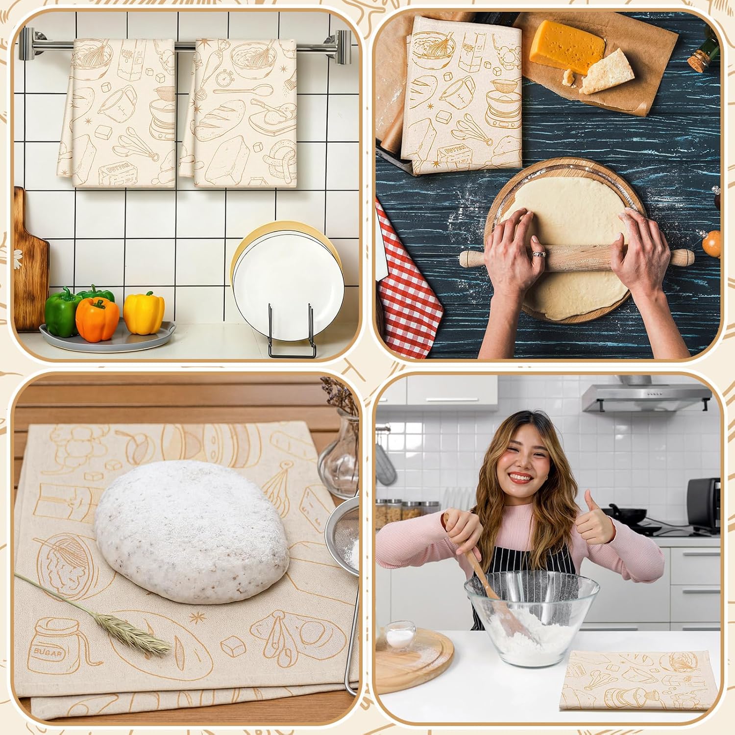 Peryiter 4 Pcs Linen Tea Towels for Baking Sourdough 14x18 Inches Reusable Thick Bread Towels Linen Sourdough Cloth for Bread Baking Dough Leavening Cloth for Women Chef Bake Lover for Dough Baguettes - Image 4