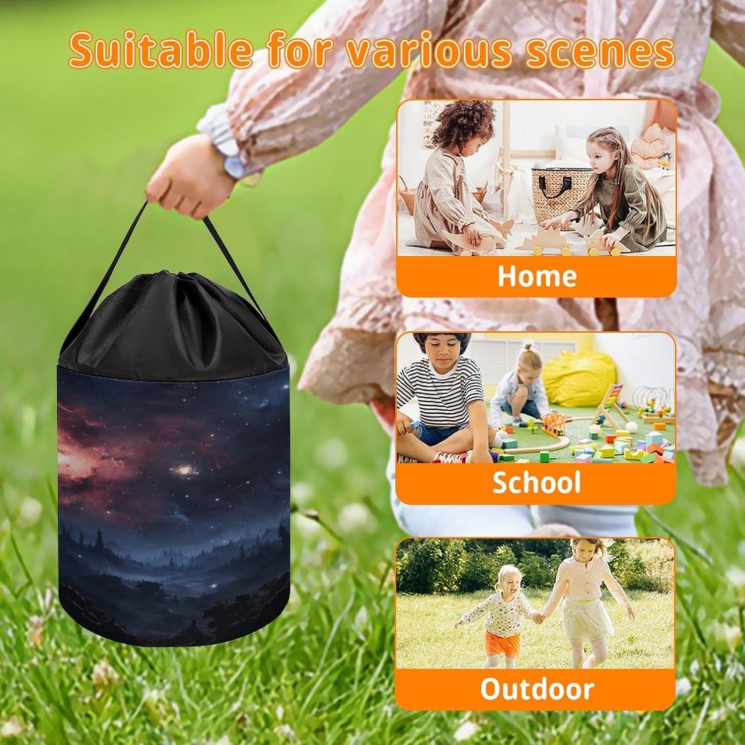 Night Stars Storage Bag Large Reusable,Storage Box with Handle Drawstringm, Toy Storage Organizer Travel Case for Building Toys for Puzzles, Building Blocks, Board Game, Stationery, Books image 5