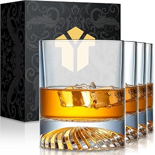 OPAYLY Old Fashioned Whiskey Glasses Set of 4 - 12oz Heavy Lead-Free Crystal Rocks Glasses for Bourbon Scotch Cocktails - Ideal Gift