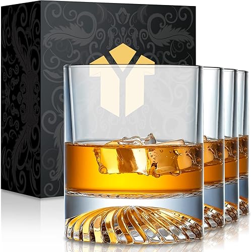 Whiskey Glasses Old Fashioned Glasses Set of 4 12oz Rocks Glasses Gift for Men Women Drinking Bourbon Scotch Cocktails Rum Cognac Vodka at Home Bar