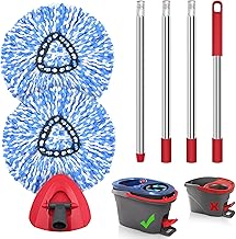 JEHONN Spin Mop Replacement Heads, Base, Handle for Vileda H2Pro Turbo System, Includes 2 Microfiber Refills, 1 Triangle Cover and 148 cm Long Pole for Cleaning Bathroom Kitchen Tile Floor