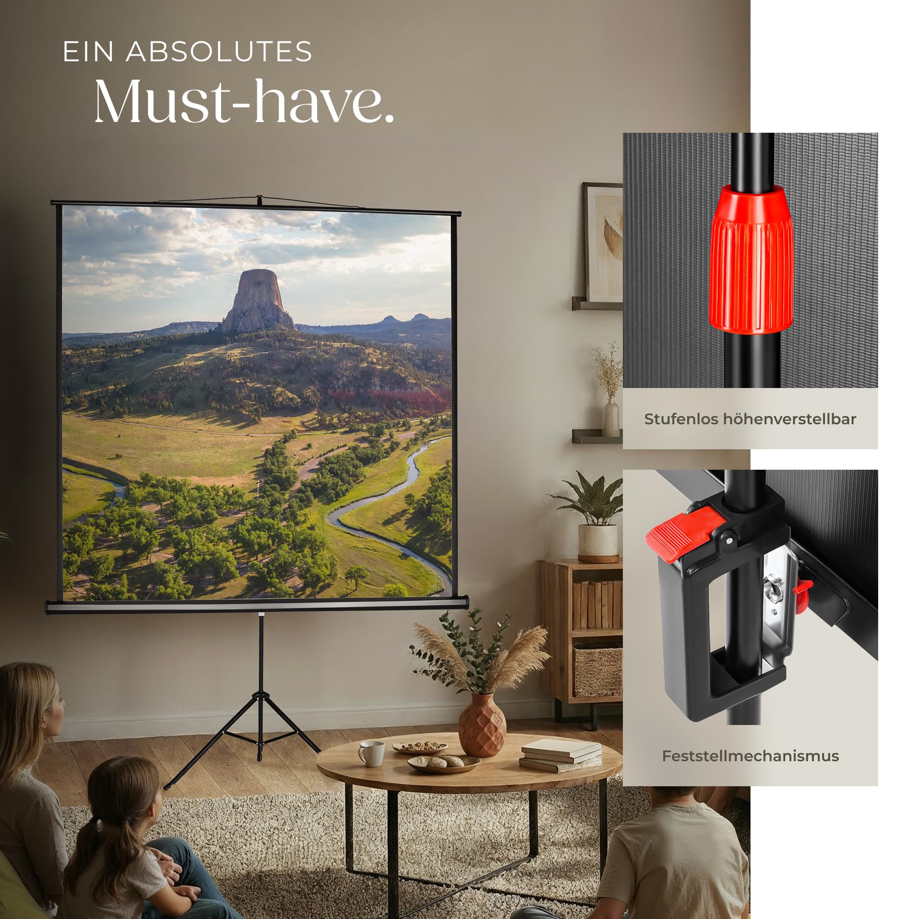 tectake® Projektor Leinwand Beamer, Projektionsleinwand HDTV tauglich, Beamerleinwand, Mobile Leinwand mit Ständer, LCD optimiert für HD und 3D, Gain Faktor 1,0, für Heimkino, TV