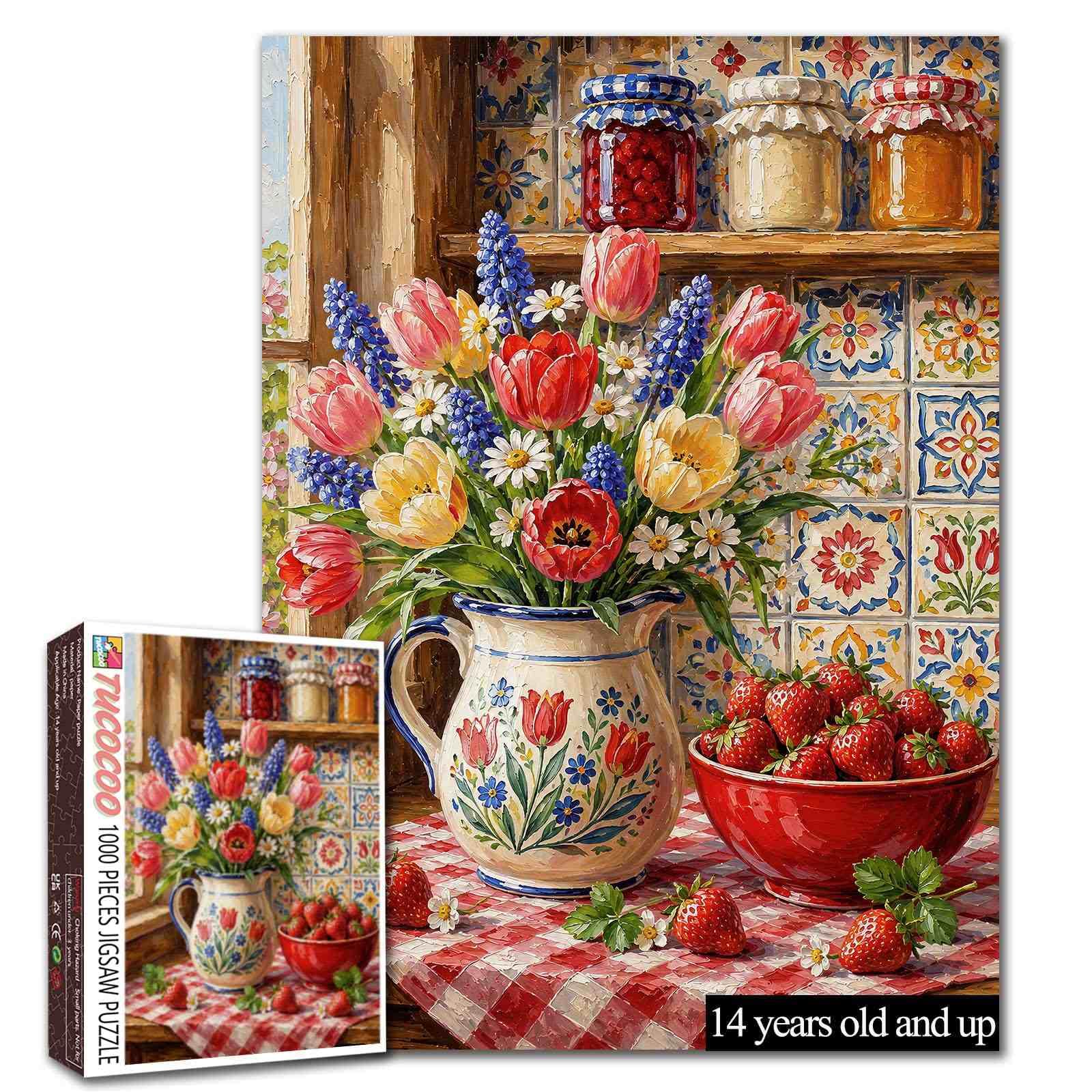 Tulip Flower 1000 Piece Jigsaw Puzzle for Adults Kitchen Strawberry Puzzle
