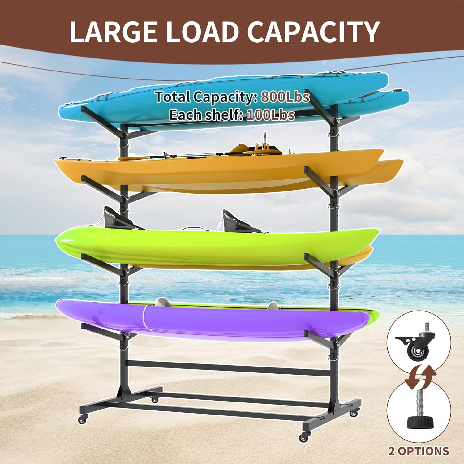 Heavy Duty Kayak Storage Rack on Wheels, Freestanding Kayak Holder Adjustable Kayak Racks, Garage Outdoor Kayak Stand Racks for Kayaks, Canoes, Surfboard and Paddleboard
