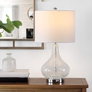 SAFAVIEH Brooks Modern Clear Glass 24-Inch Table Lamp with LED Bulb - Bedroom Living Room Office Nightstand (TBL4254C)