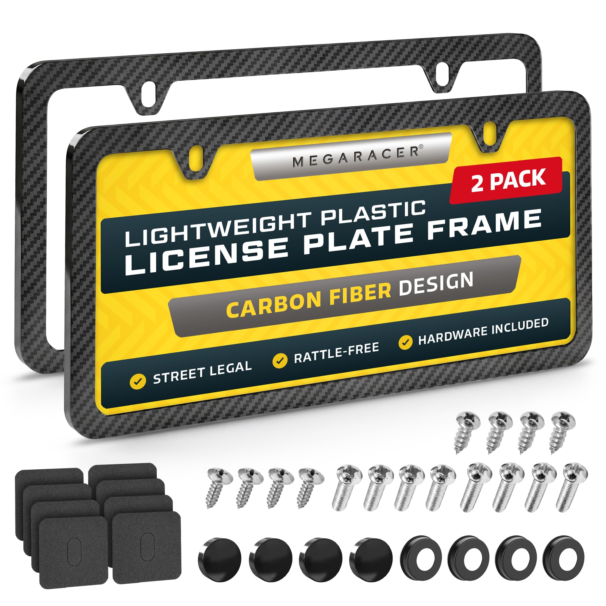 Weatherproof Thin License Plate Frames, 2 Pack, Carbon Fiber Design Plastic