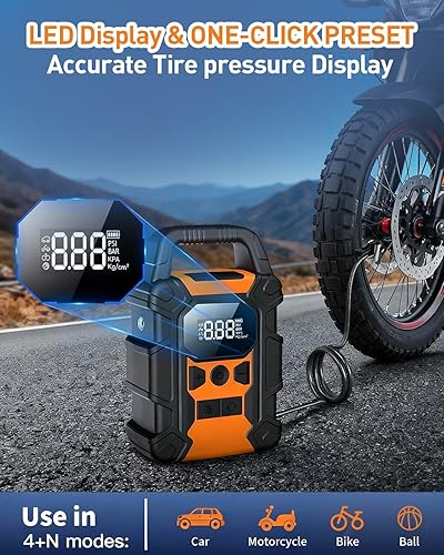 Miniatura 8 de ZonGym Compresor de aire portátil para inflador de neumáticos, bomba de aire de 150 PSI para neumáticos de automóvil, bomba de aire inteligente de