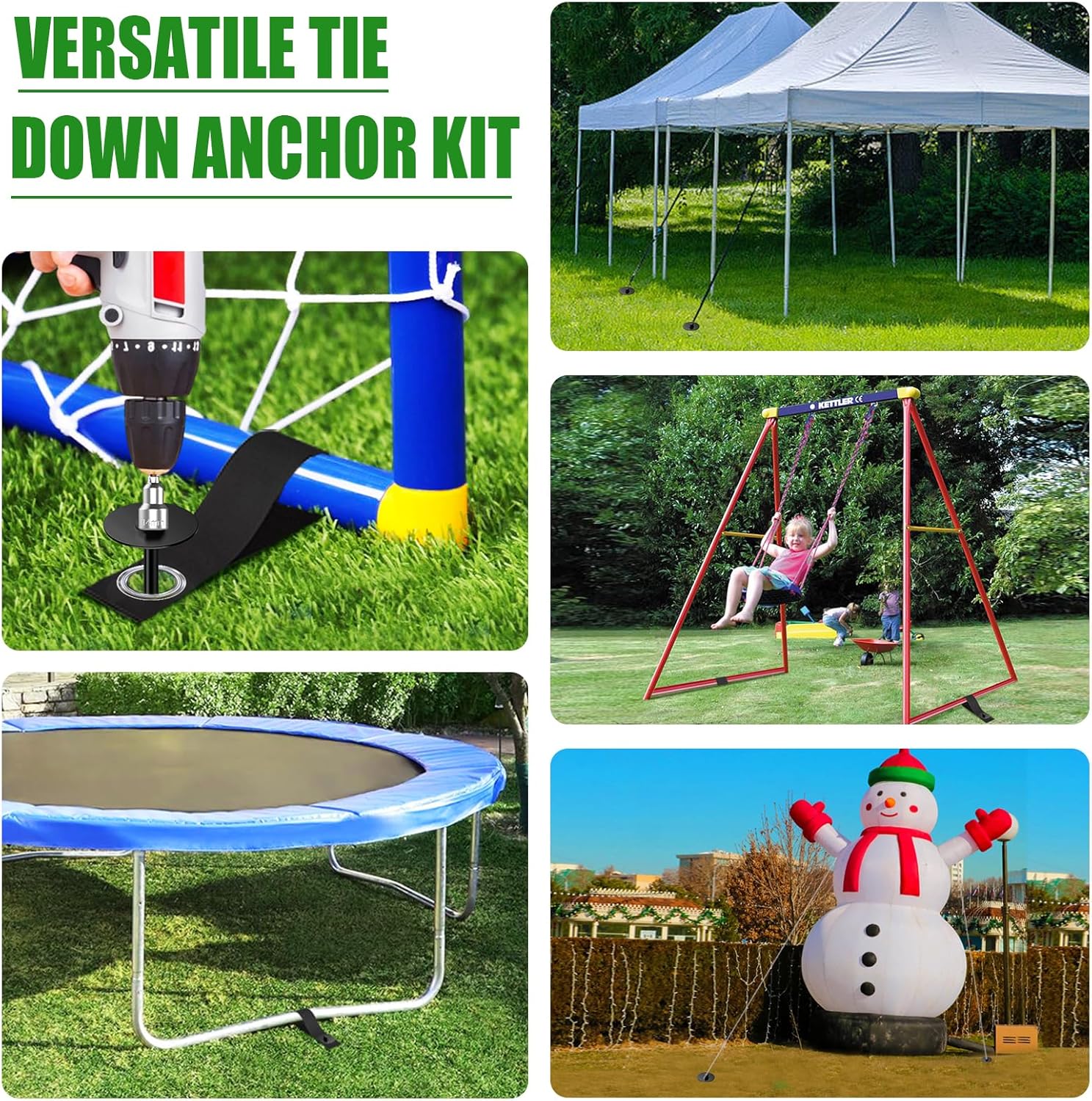Eurmax USA Ground Anchors Screw in Trampoline Anchors High Wind Tent Stakes Heavy Duty Ground Stakes Trampoline Stakes Anchor Kit Set of 4 Bonus 4 Strong Belt (Black)