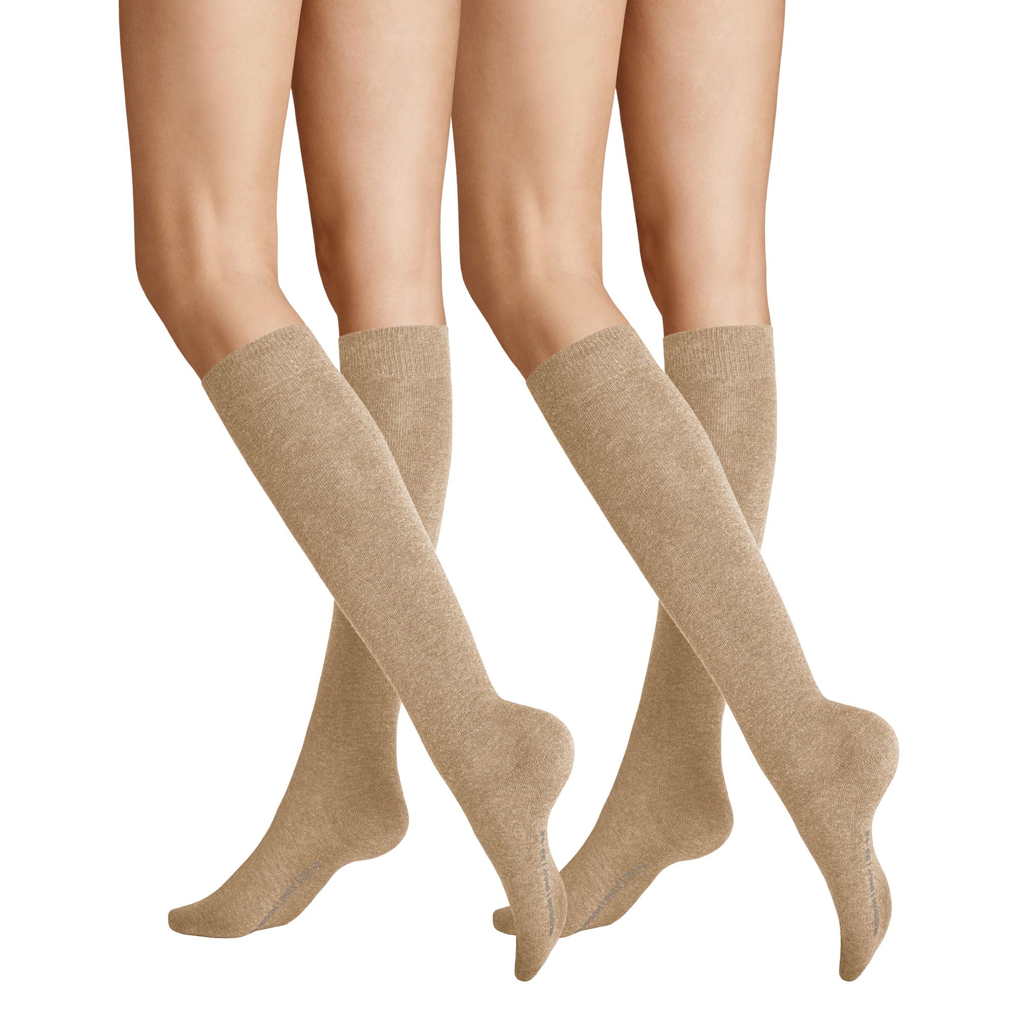 Hudson Women's Knitted Knee Socks (Pack of 2), Beige, 35-38