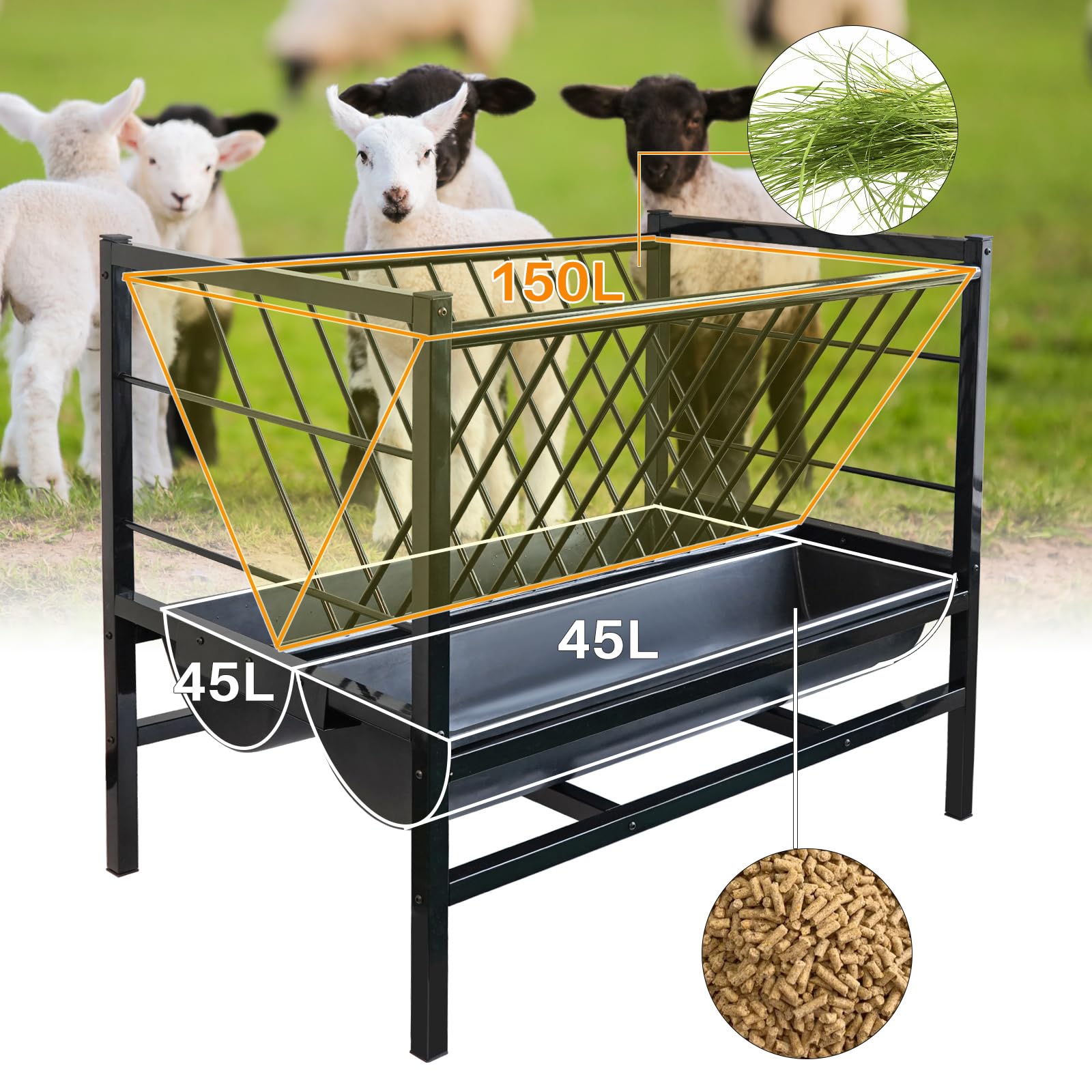 Mangeoire Galvanisée Pour Bétail 138 Cm - Grande Capacité Pour Moutons, Chèvres, Chevaux, Vaches - Installation Facile - 6