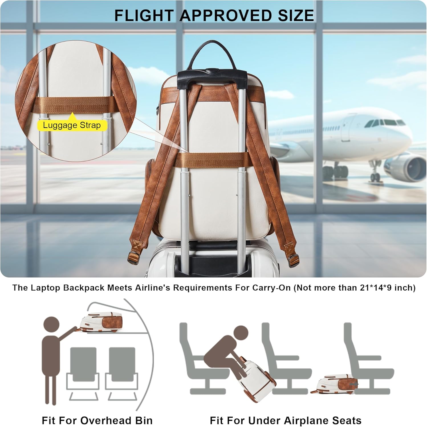 Leather Backpack for Women, Fits 16.0 Inch Laptop, Soft Vegan Leather Backpack for Travel and Daily Use, Beige - Image 8