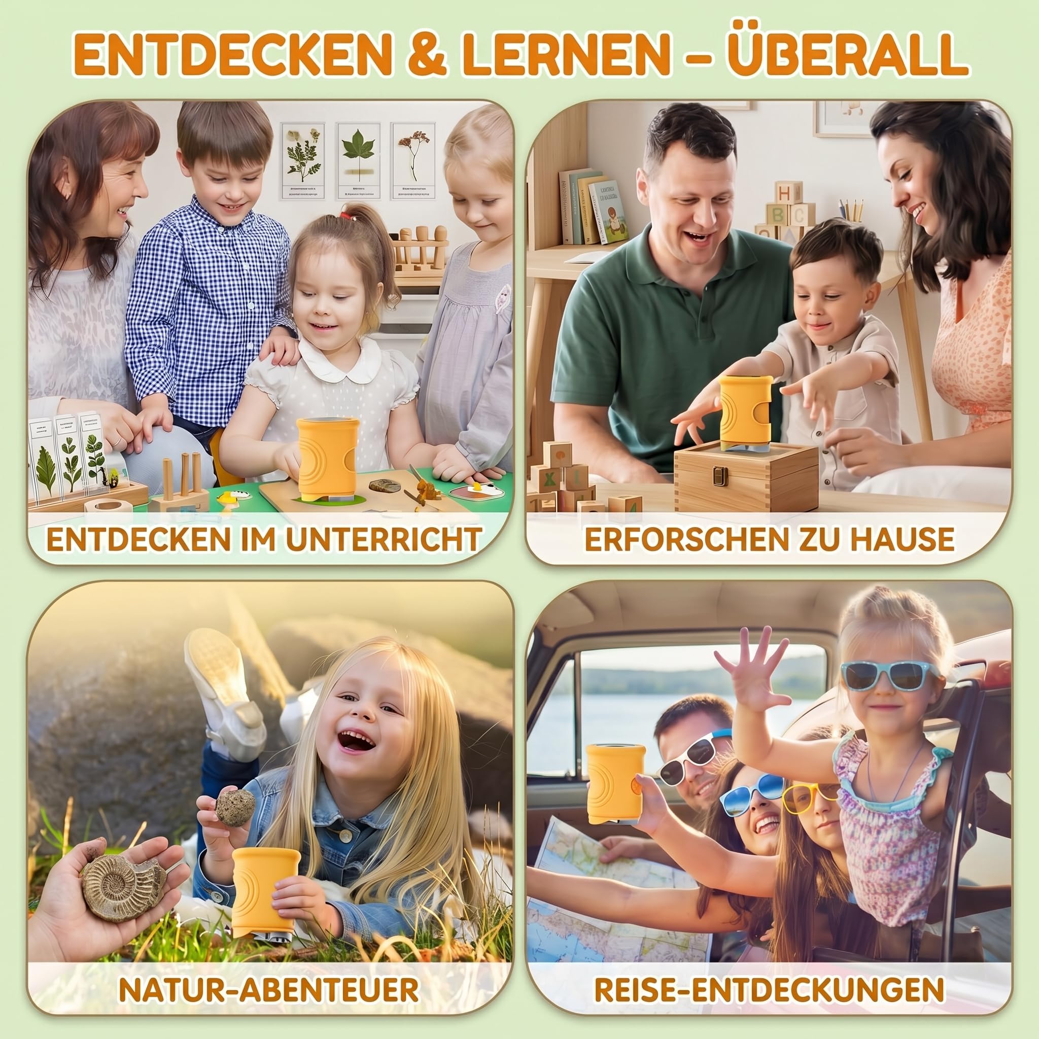 Mikroskop für Kinder, Digitales 4K Taschenmikroskop mit 2,4" IPS Display 1000X Vergrößerung, Elektronische Lupe 8 LED Foto Video, Mint Spielzeug Geburtstagsgeschenk Jungen Mädchen 3-12 Jahre